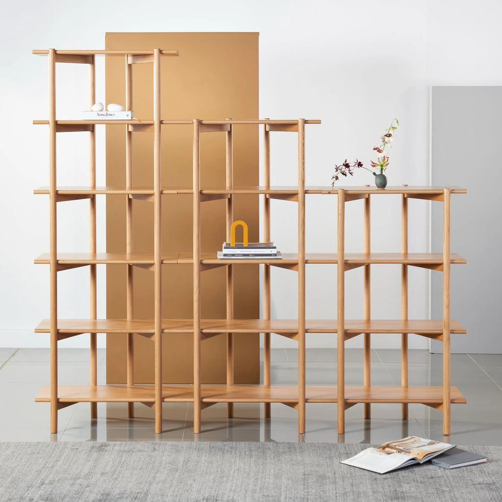 Olivia Modular Shelf Stepped Triple 85" x 14" x 76" Solid American Oak