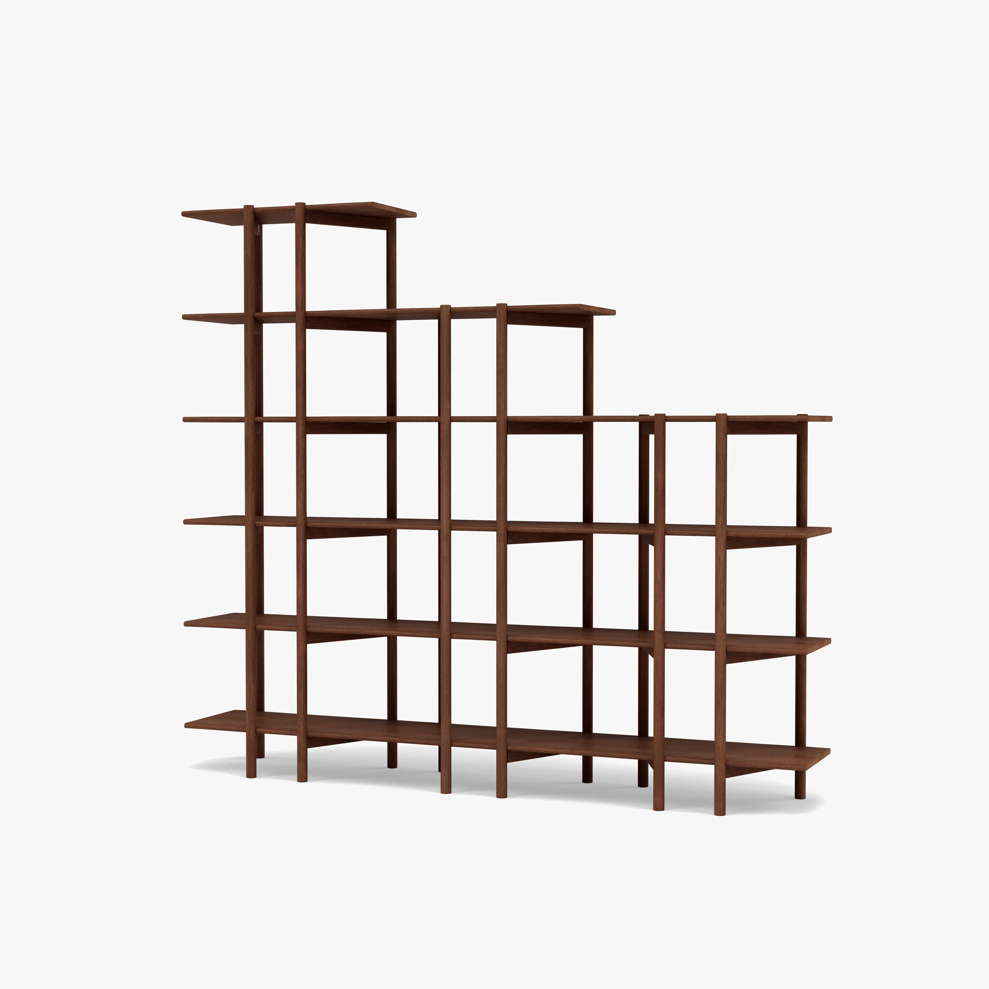 Olivia Modular Shelf Stepped Triple 85" x 14" x 76" Solid American Walnut