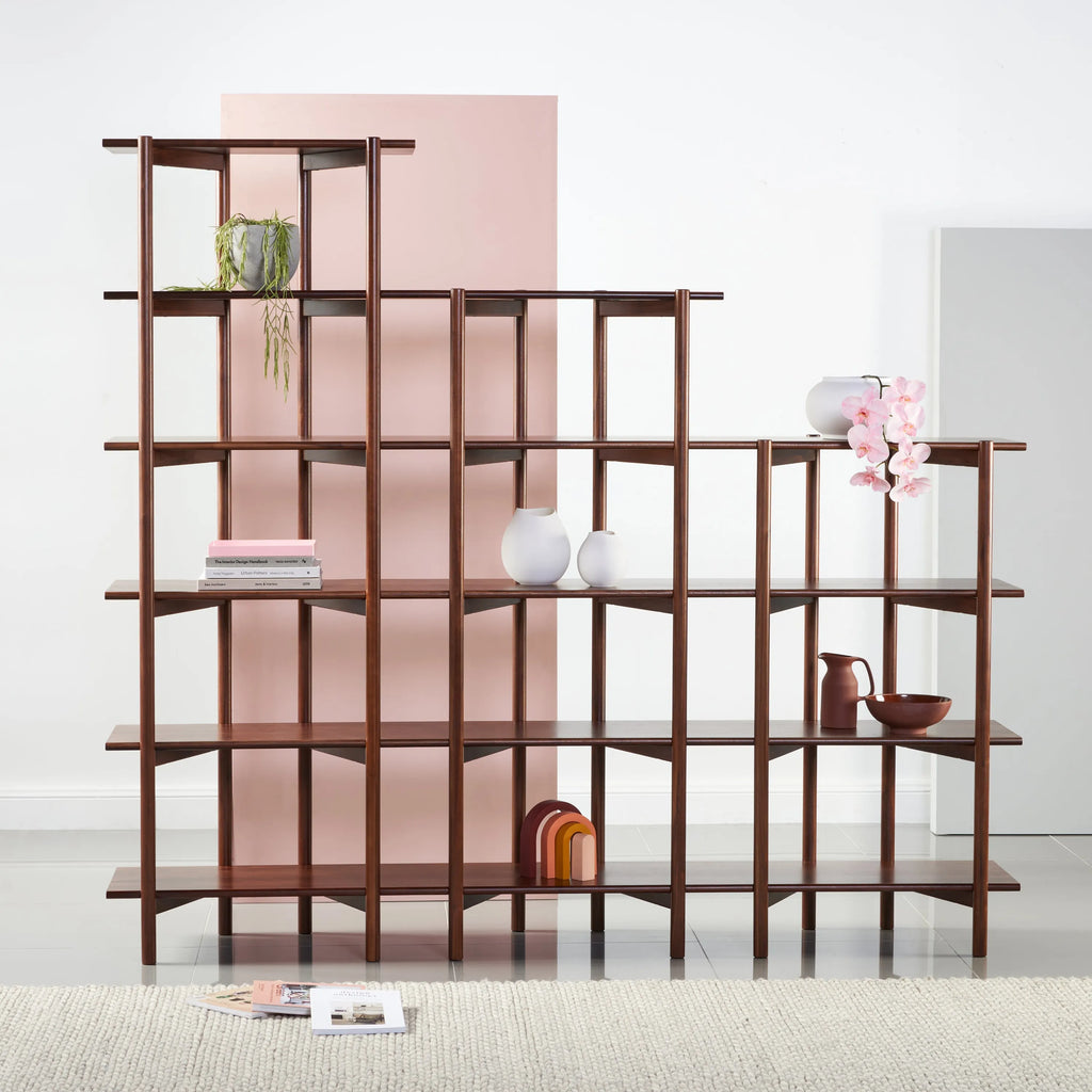 Olivia Modular Shelf Stepped Triple 85" x 14" x 76" Solid American Walnut