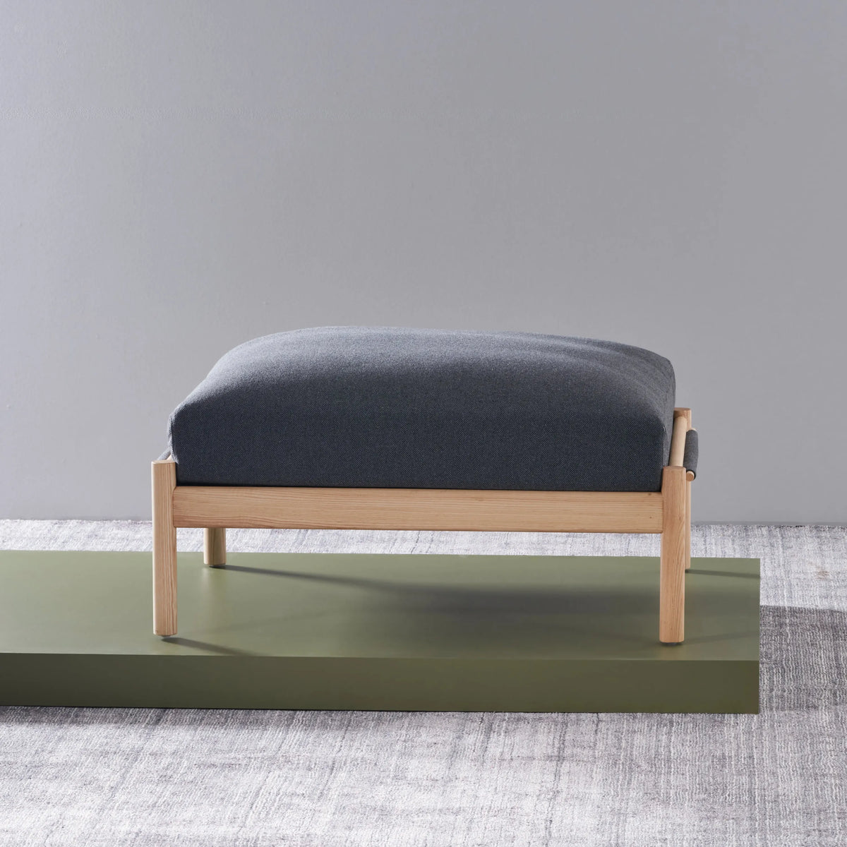 Olivia Ottoman Granite Gray Fabric Solid American Oak