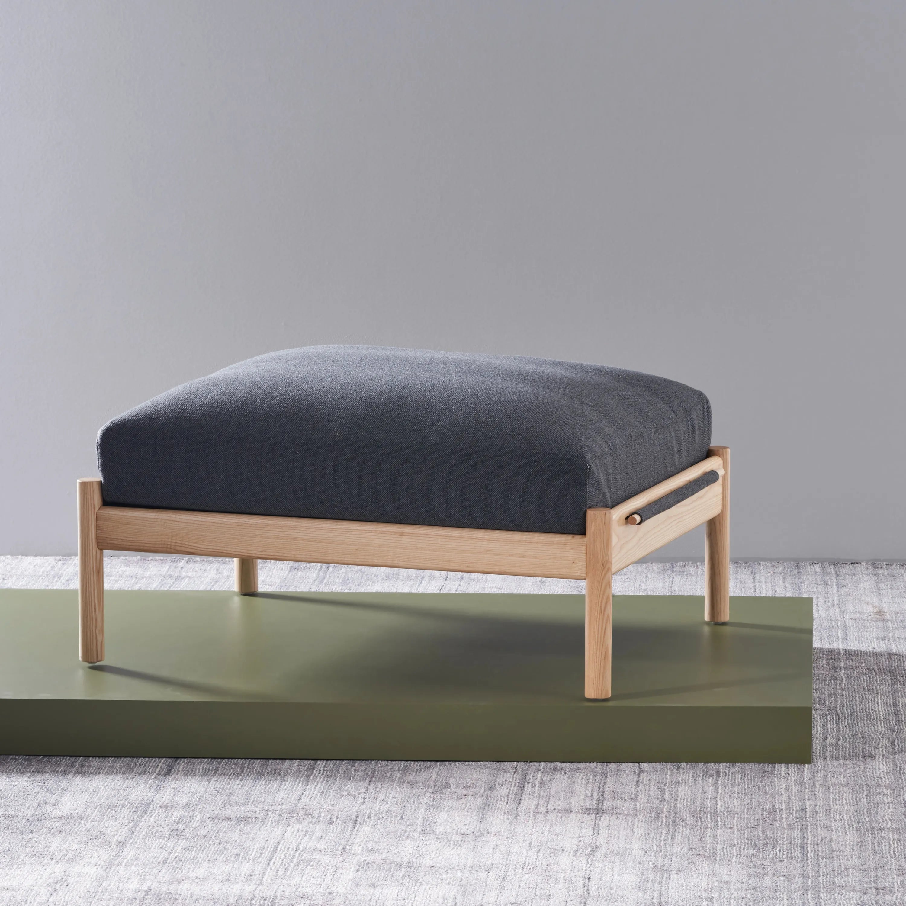 Olivia Ottoman Granite Gray Fabric Solid American Oak