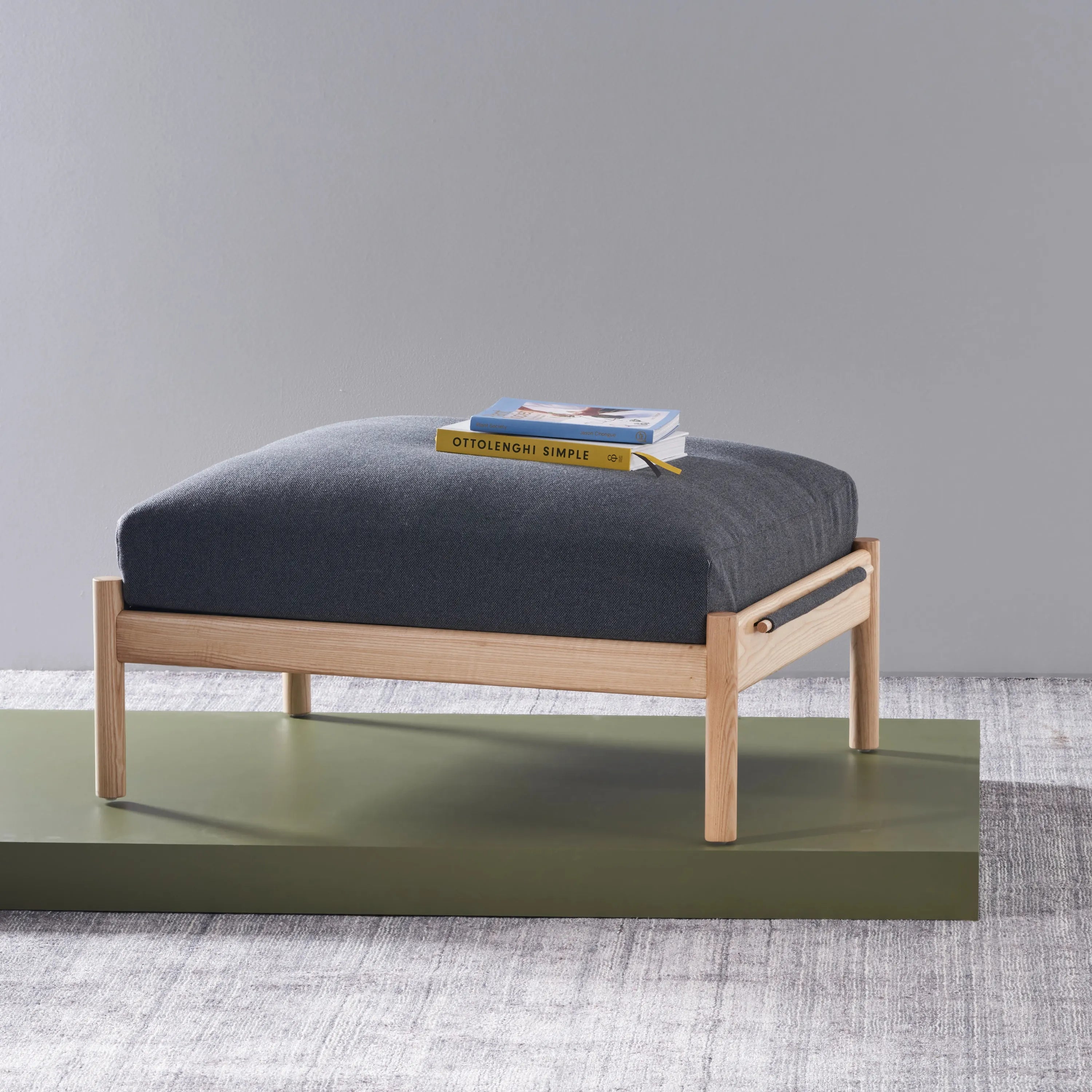 Olivia Ottoman Granite Gray Fabric Solid American Oak