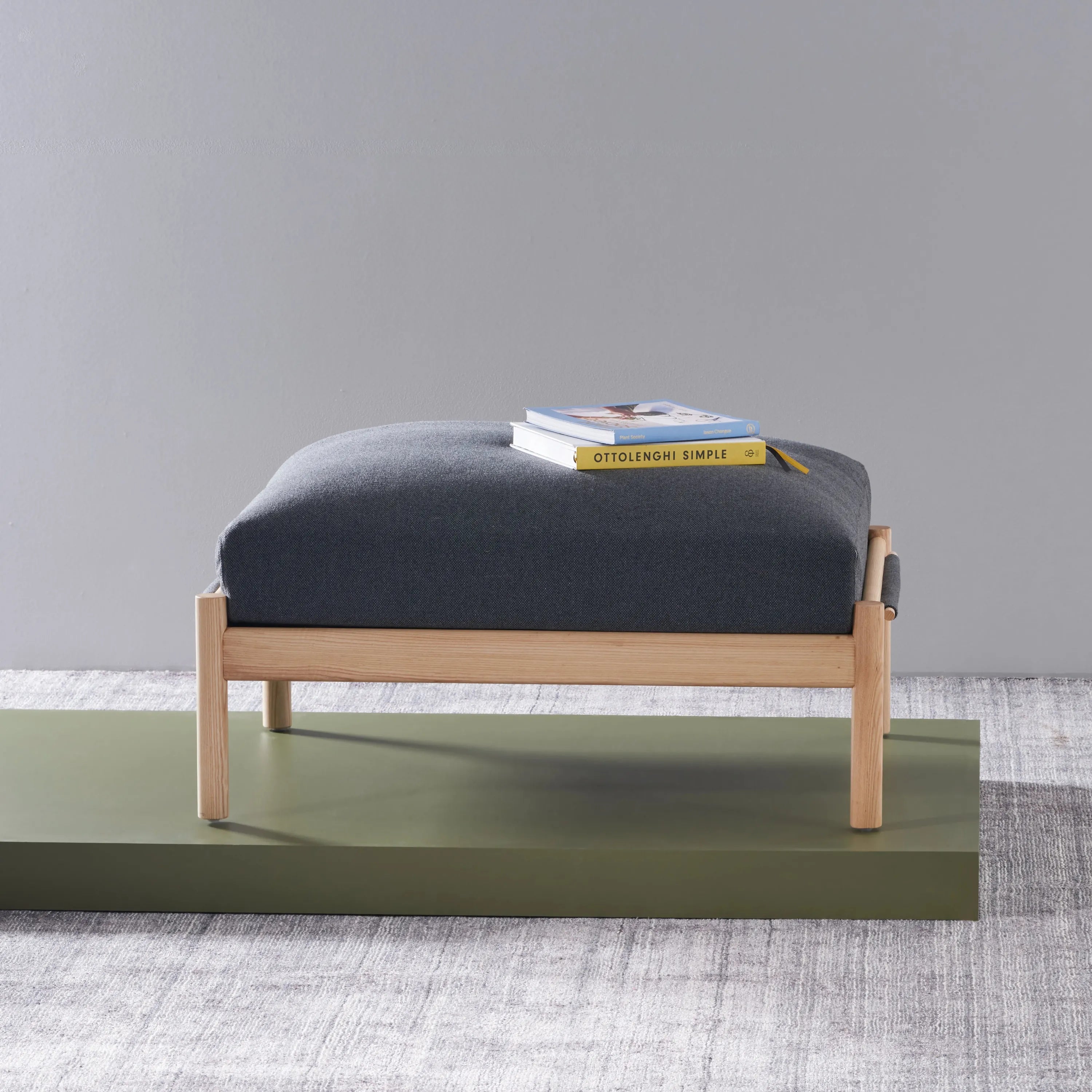 Olivia Ottoman Granite Gray Fabric Solid American Oak