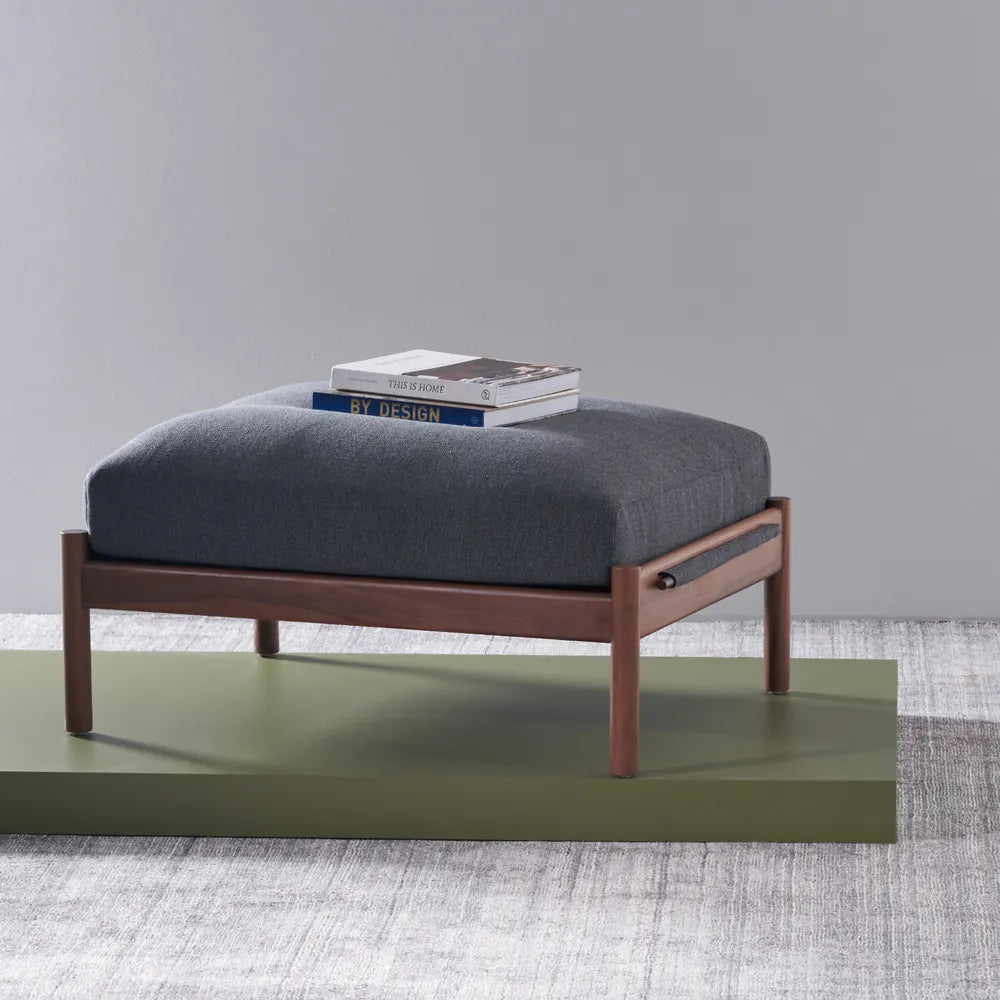 Olivia Ottoman Granite Gray Fabric Solid American Walnut