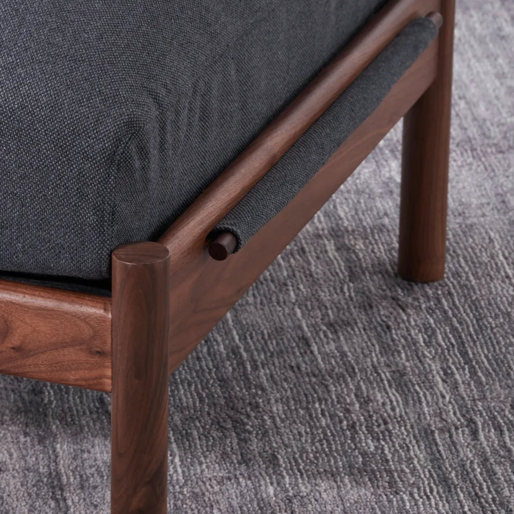 Olivia Ottoman Granite Gray Fabric Solid American Walnut