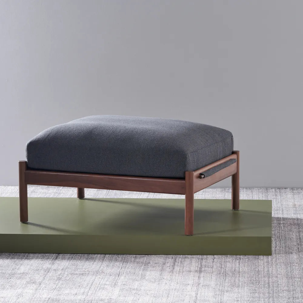 Olivia Ottoman Granite Gray Fabric Solid American Walnut