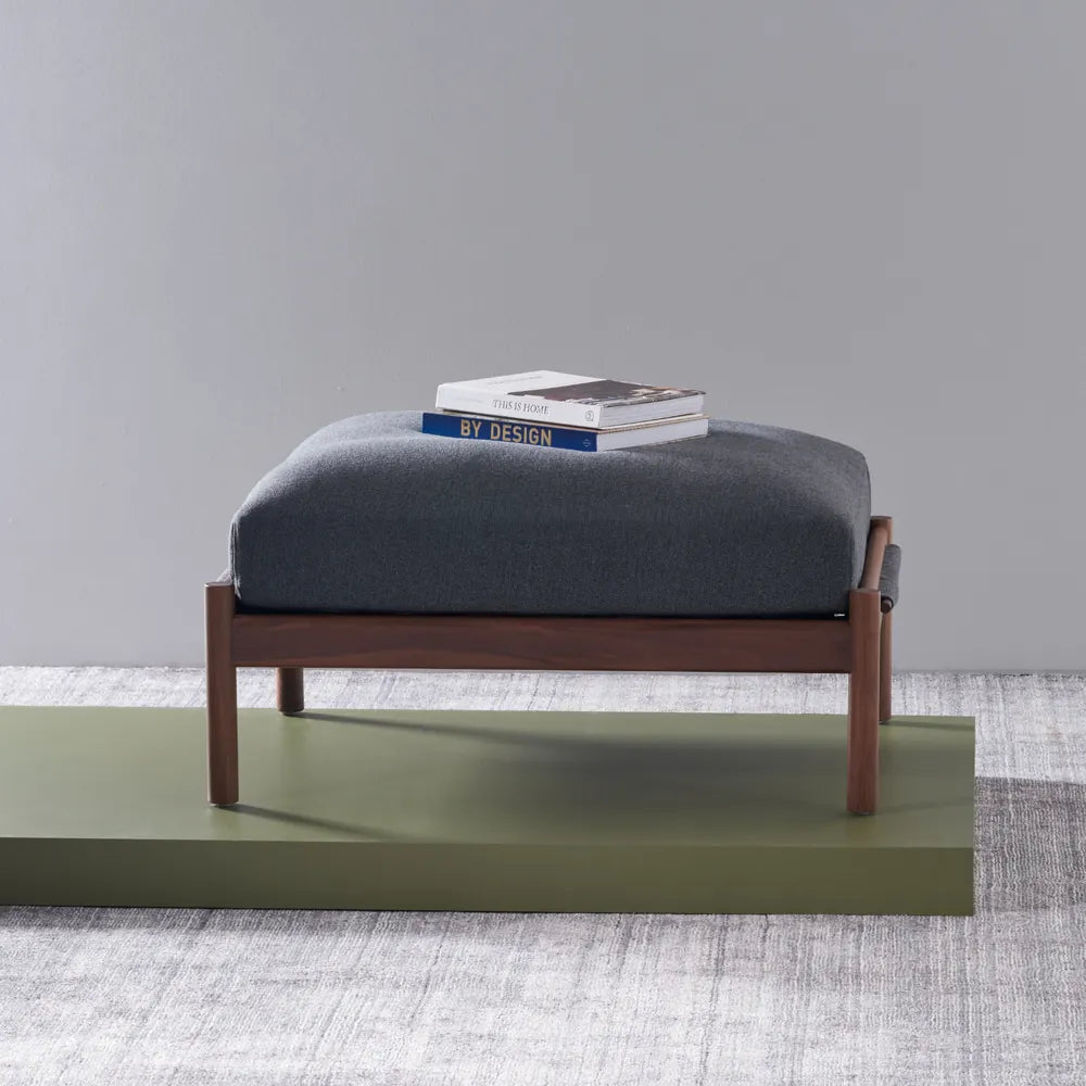 Olivia Ottoman Granite Gray Fabric Solid American Walnut