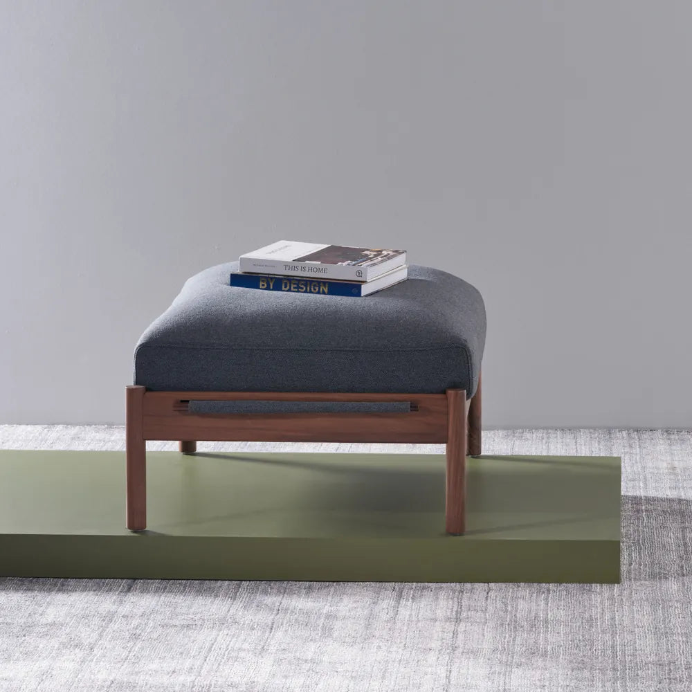 Olivia Ottoman Granite Gray Fabric Solid American Walnut