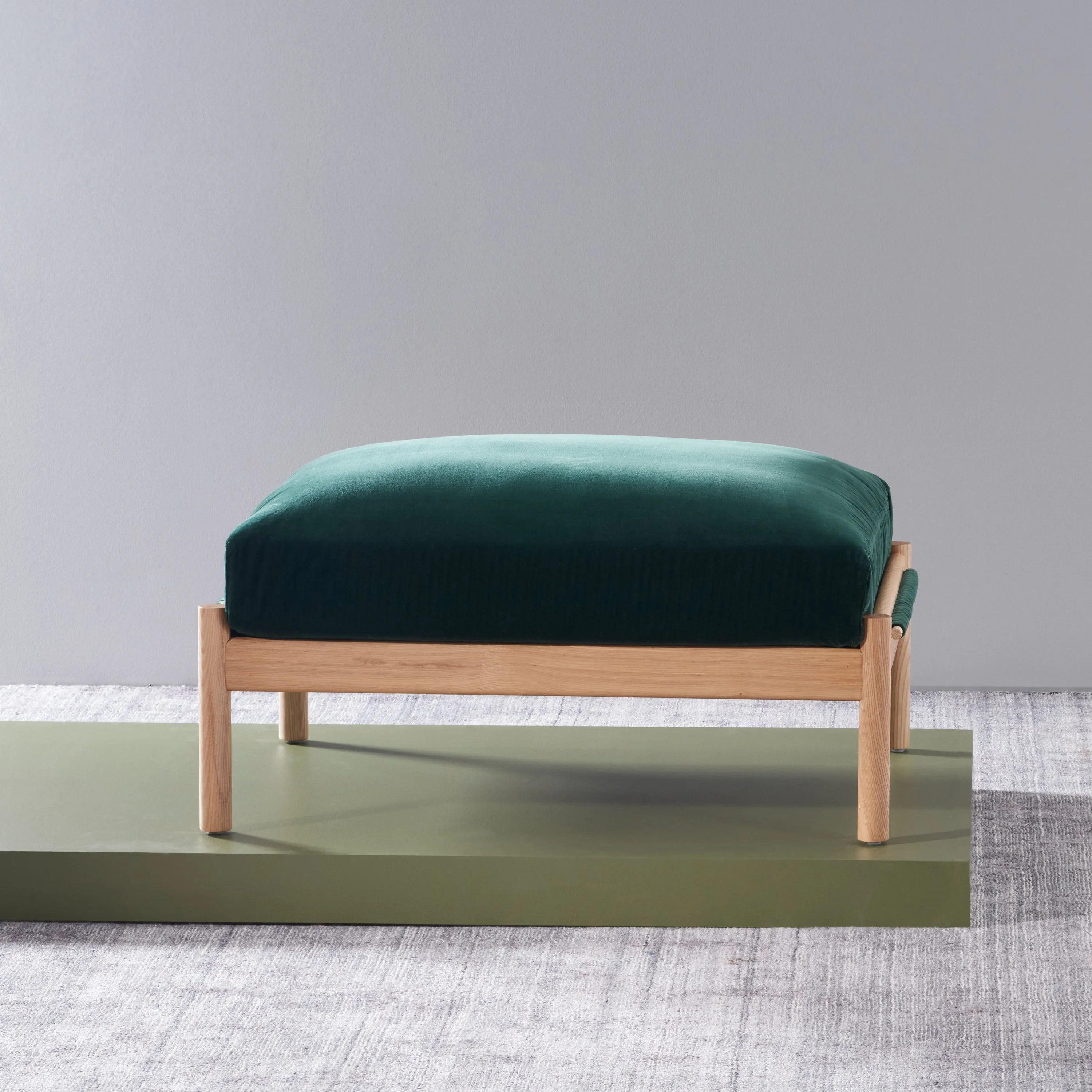 Olivia Ottoman Racing Green Velvet Solid American Oak