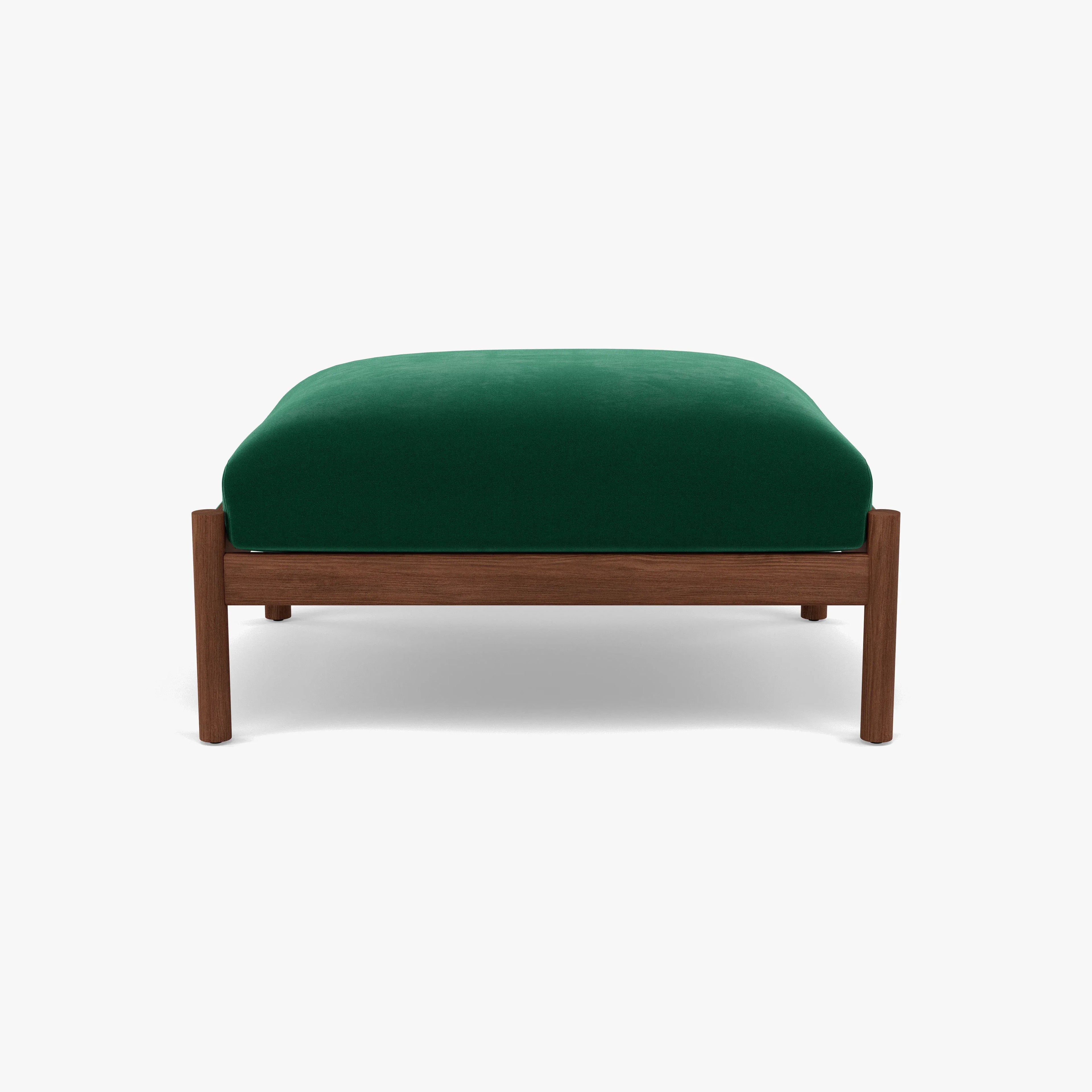 Olivia Ottoman Racing Green Velvet Solid American Walnut