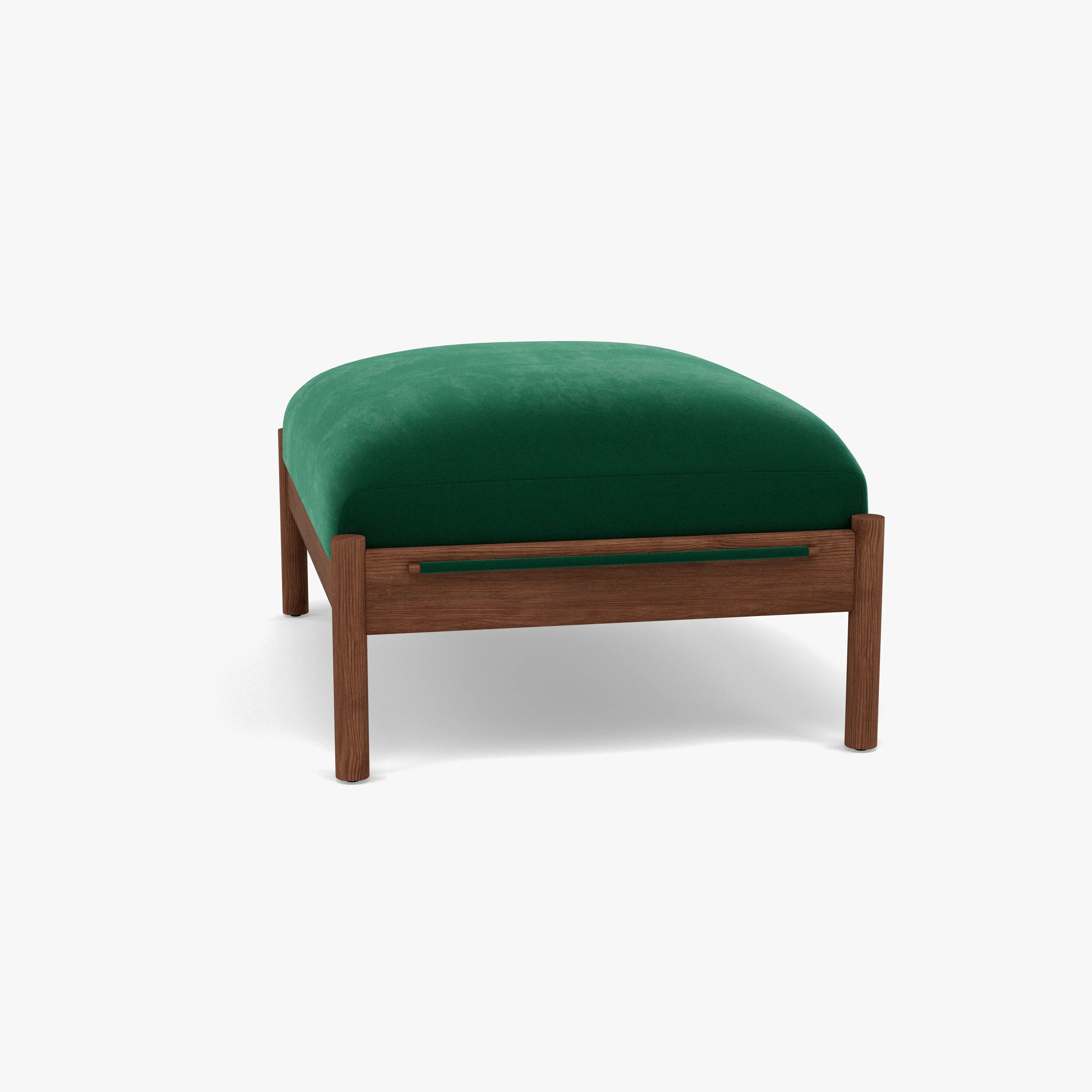 Olivia Ottoman Racing Green Velvet Solid American Walnut