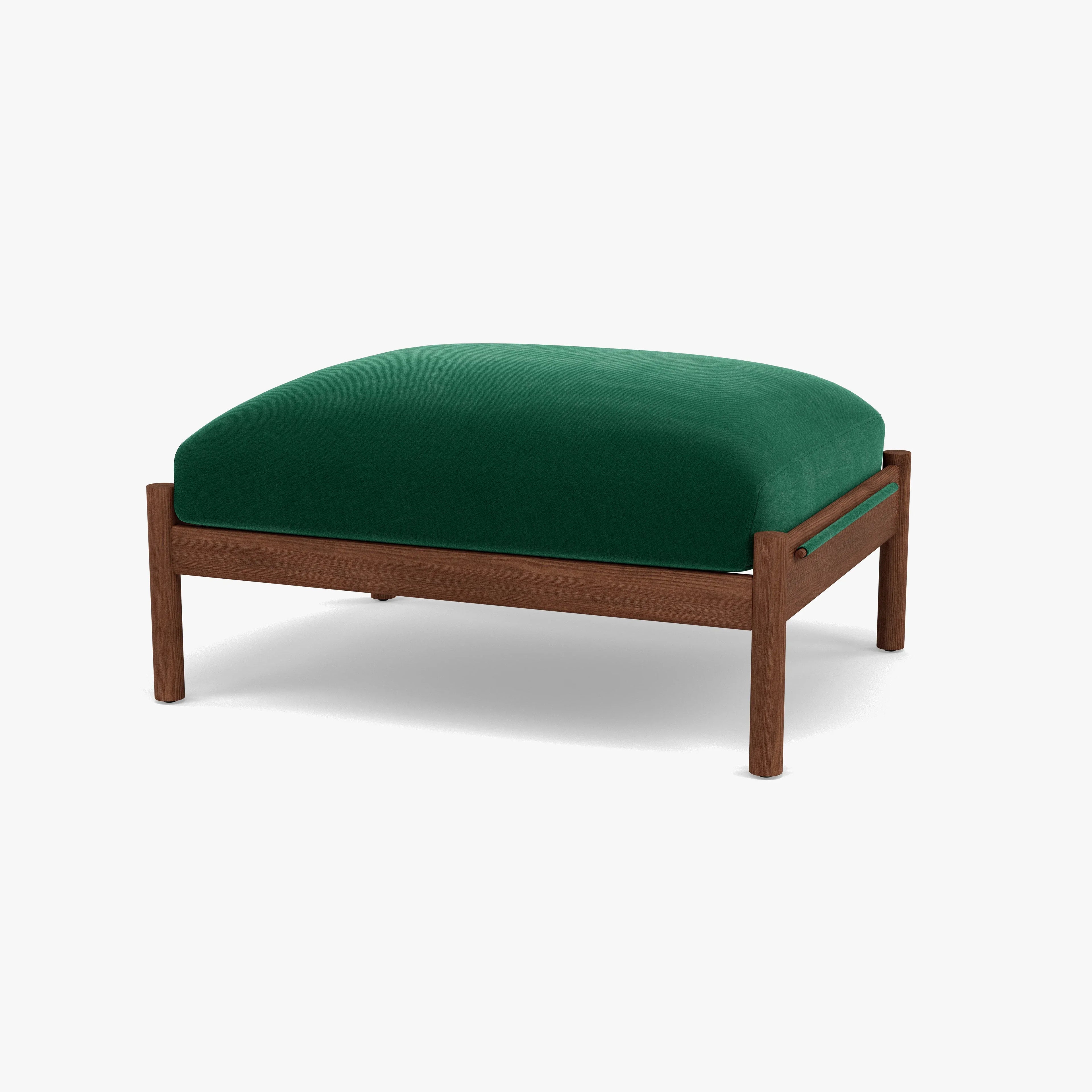 Olivia Ottoman Racing Green Velvet Solid American Walnut