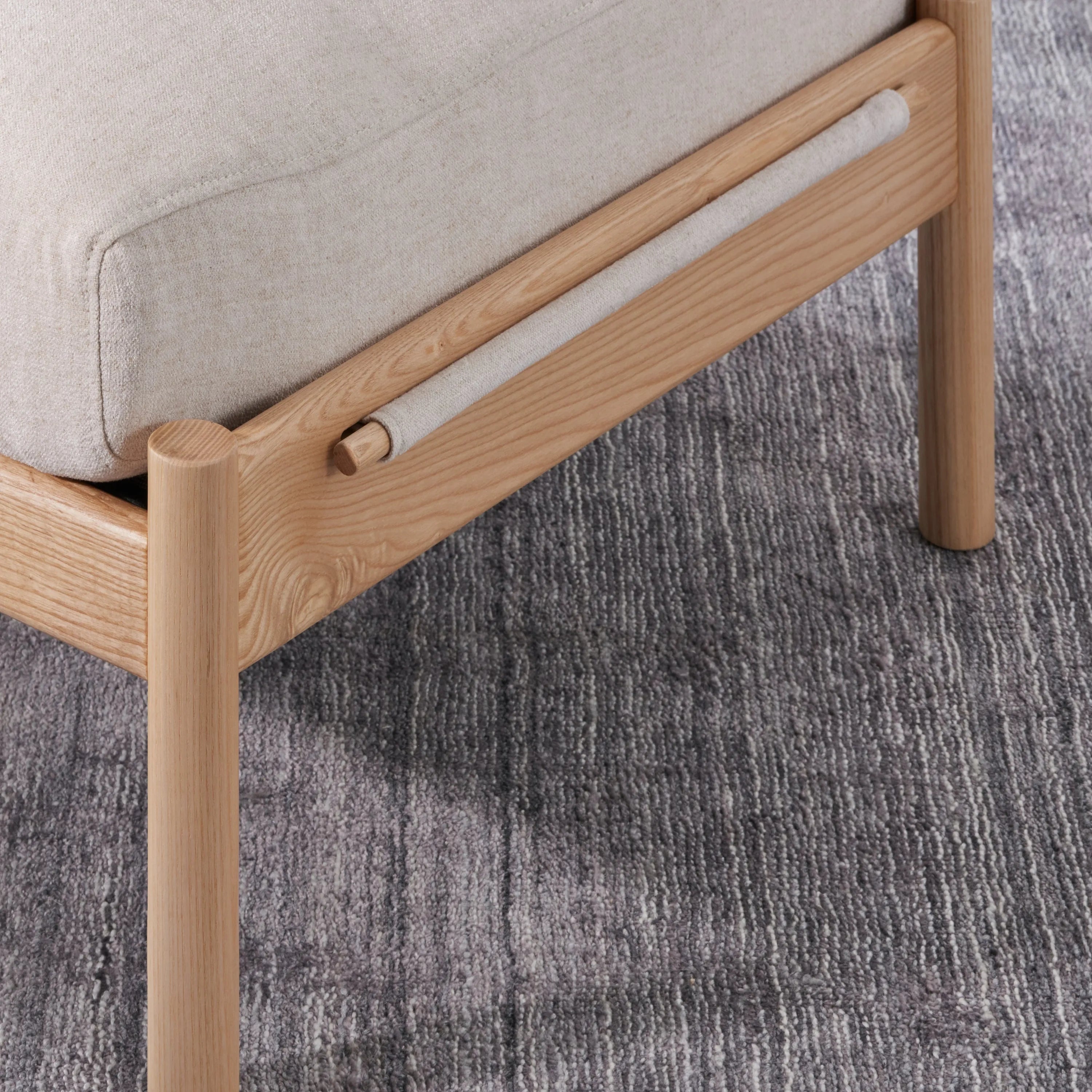 Olivia Ottoman Sand Beige Velvet Solid American Oak