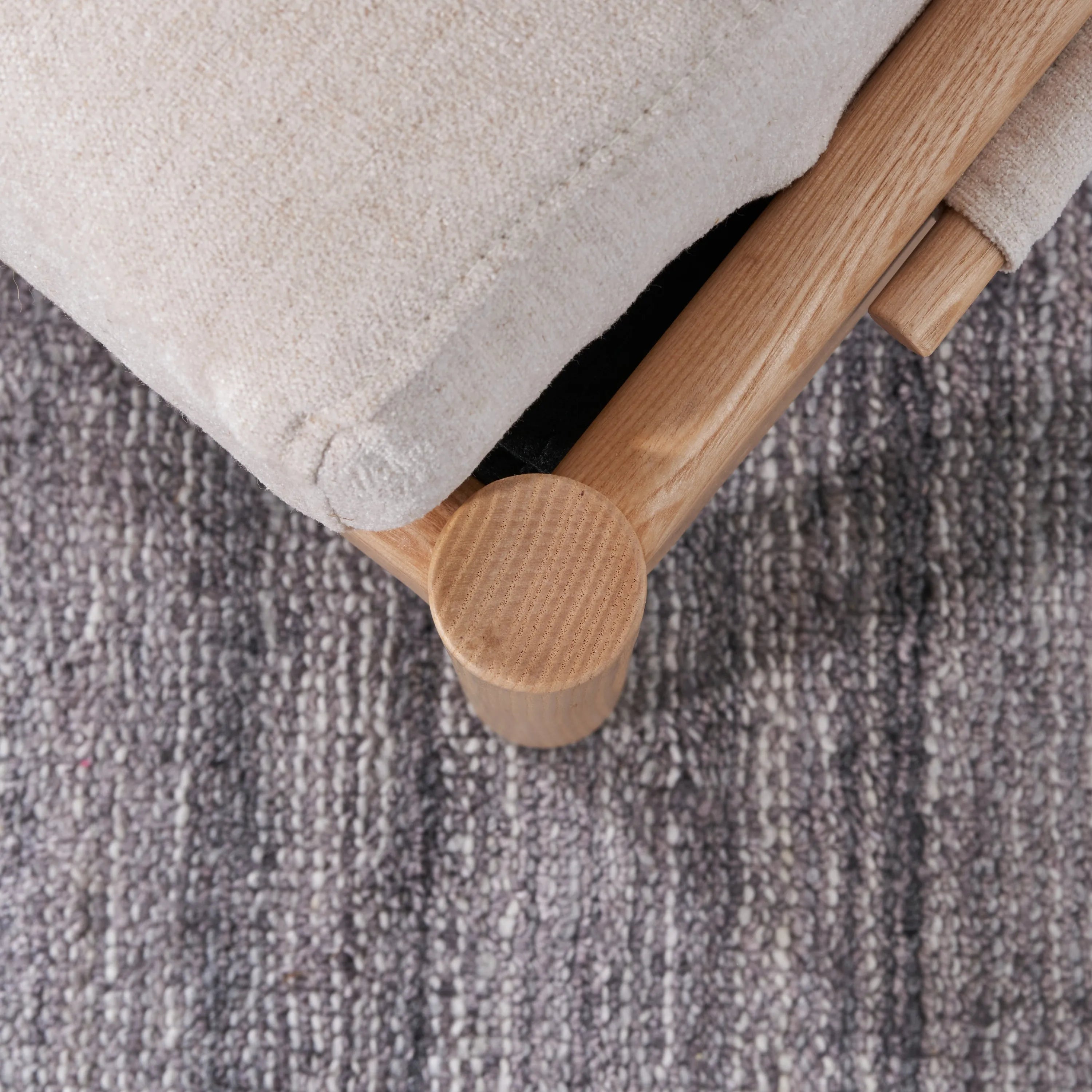 Olivia Ottoman Sand Beige Velvet Solid American Oak