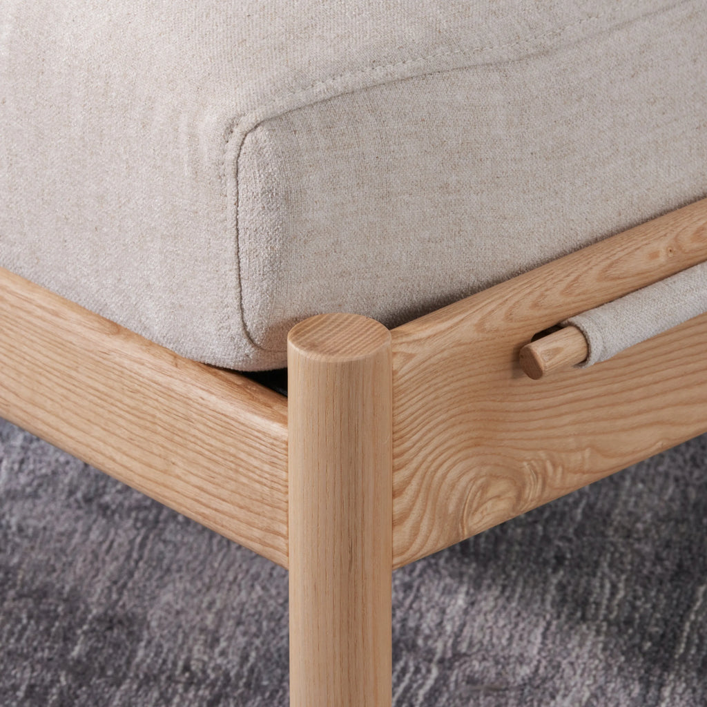 Olivia Ottoman Sand Beige Velvet Solid American Oak