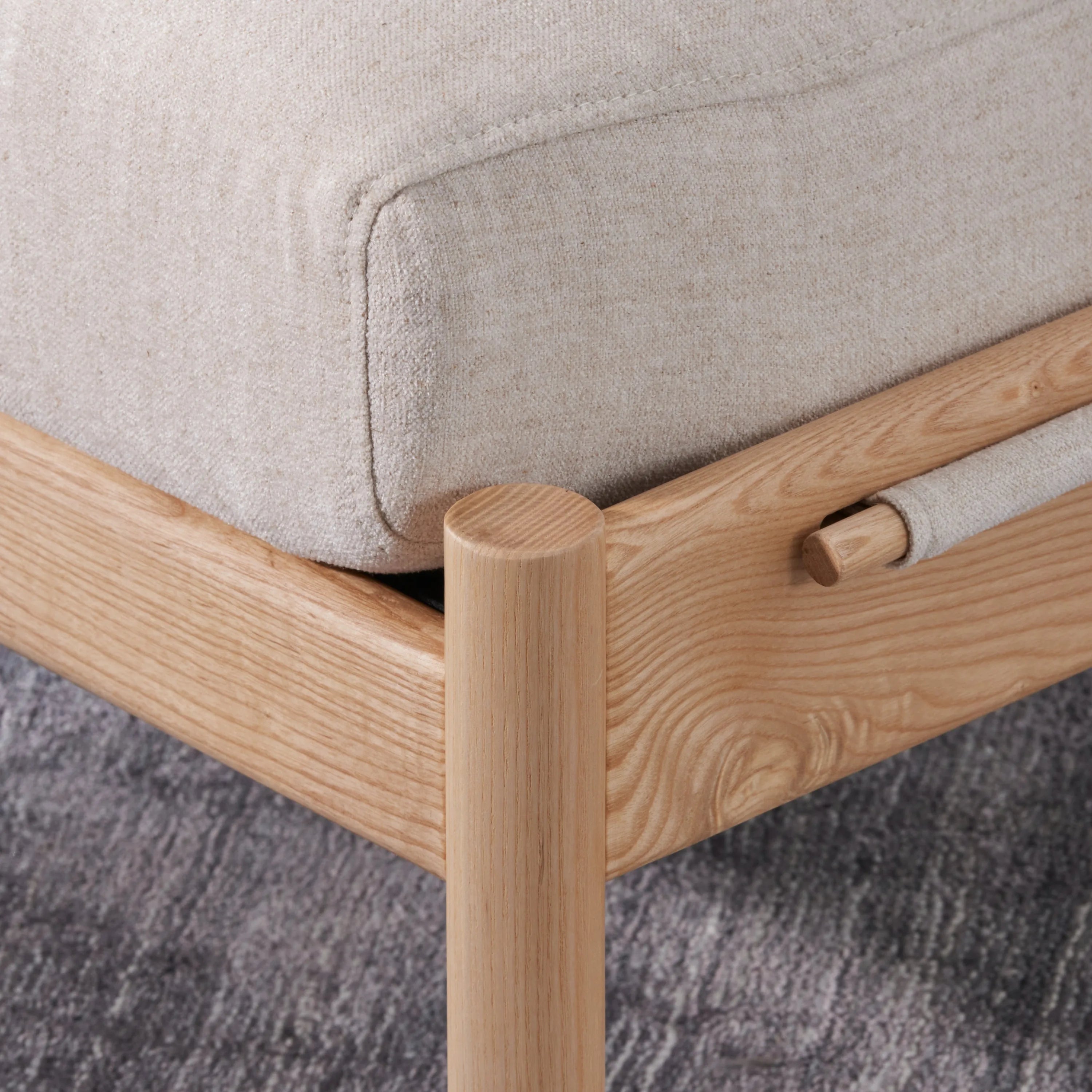 Olivia Ottoman Sand Beige Velvet Solid American Oak