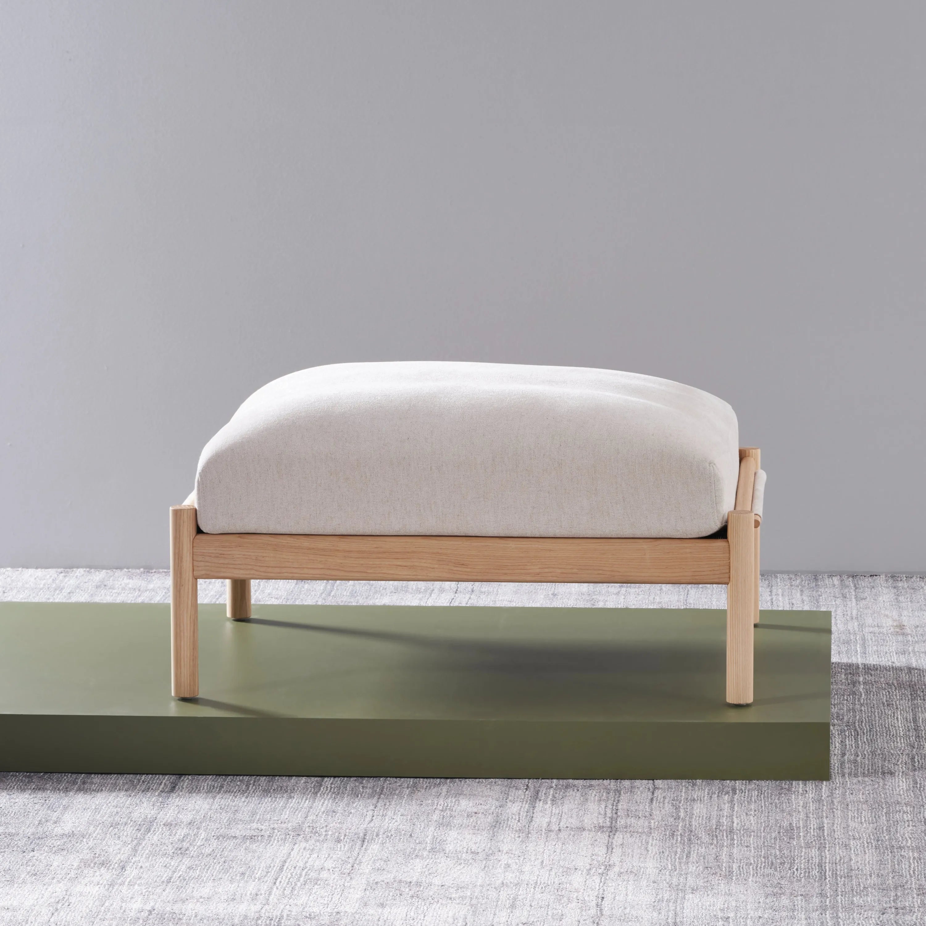 Olivia Ottoman Sand Beige Velvet Solid American Oak