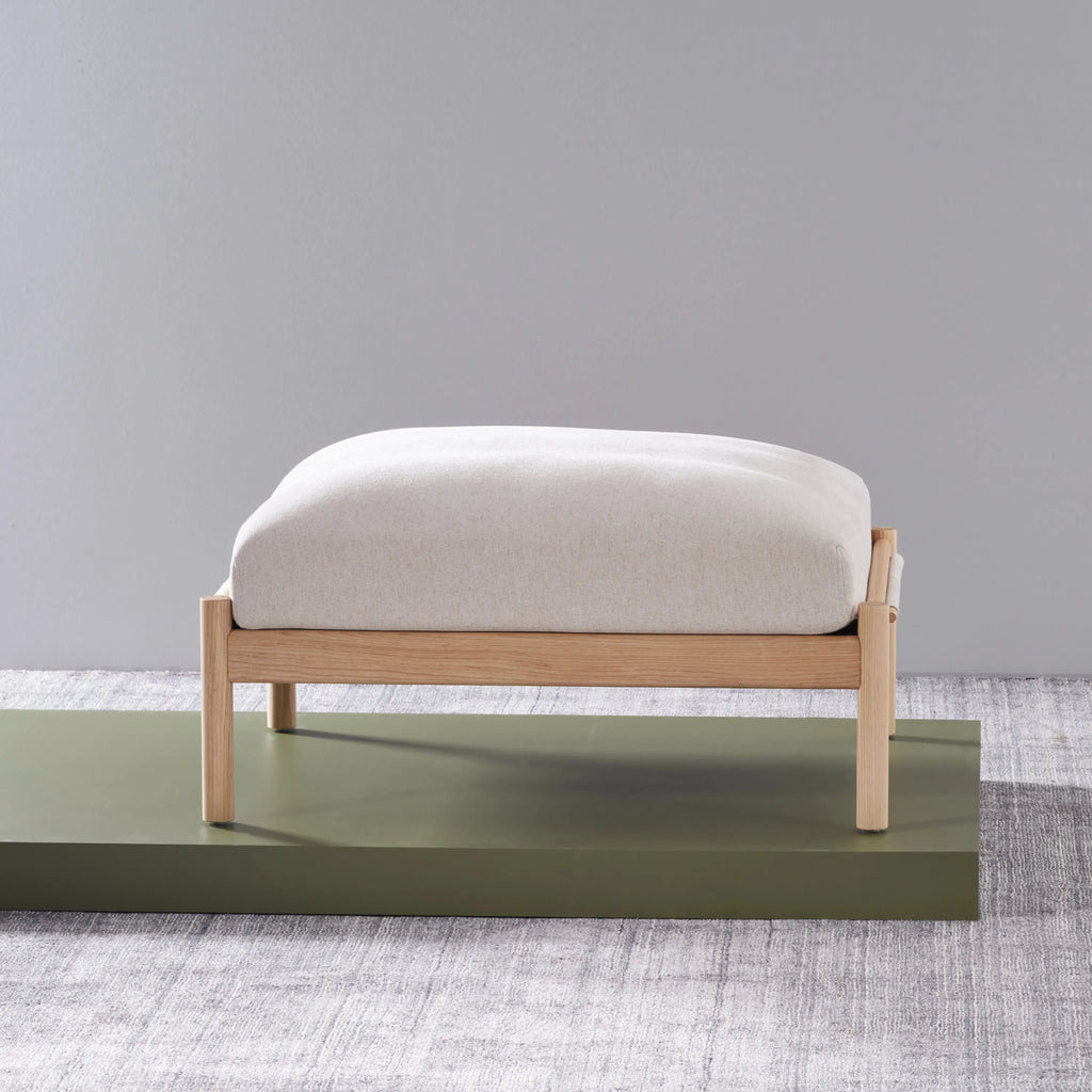 Olivia Ottoman Sand Beige Velvet Solid American Oak