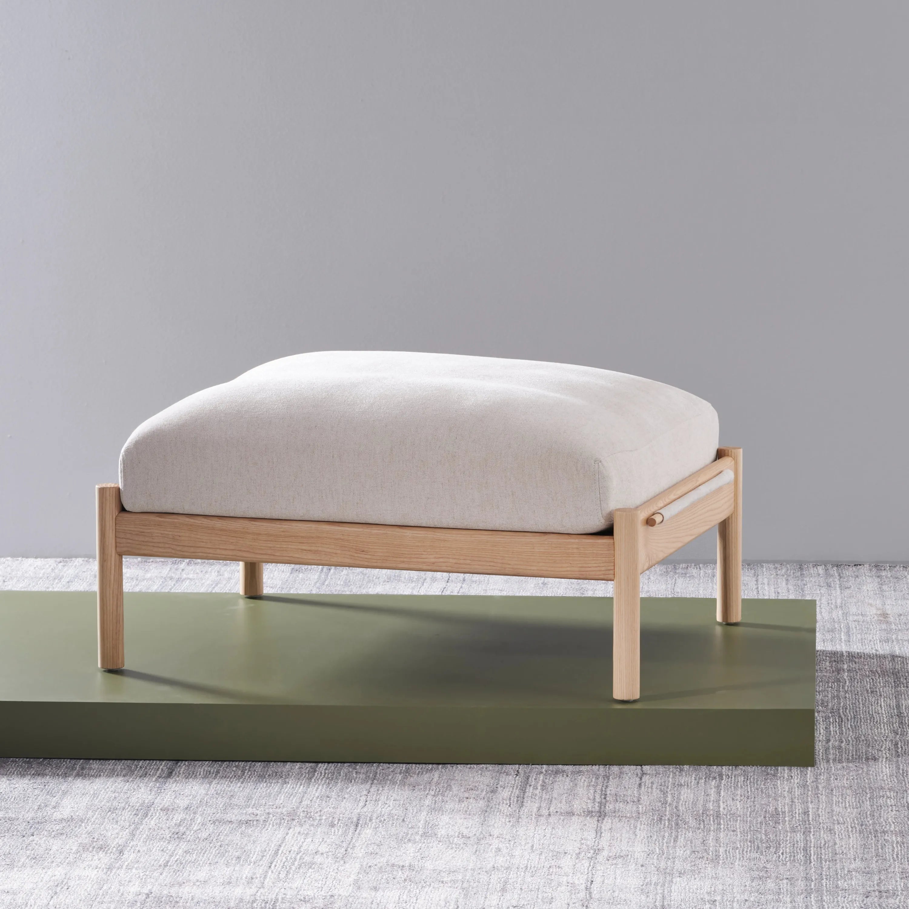 Olivia Ottoman Sand Beige Velvet Solid American Oak