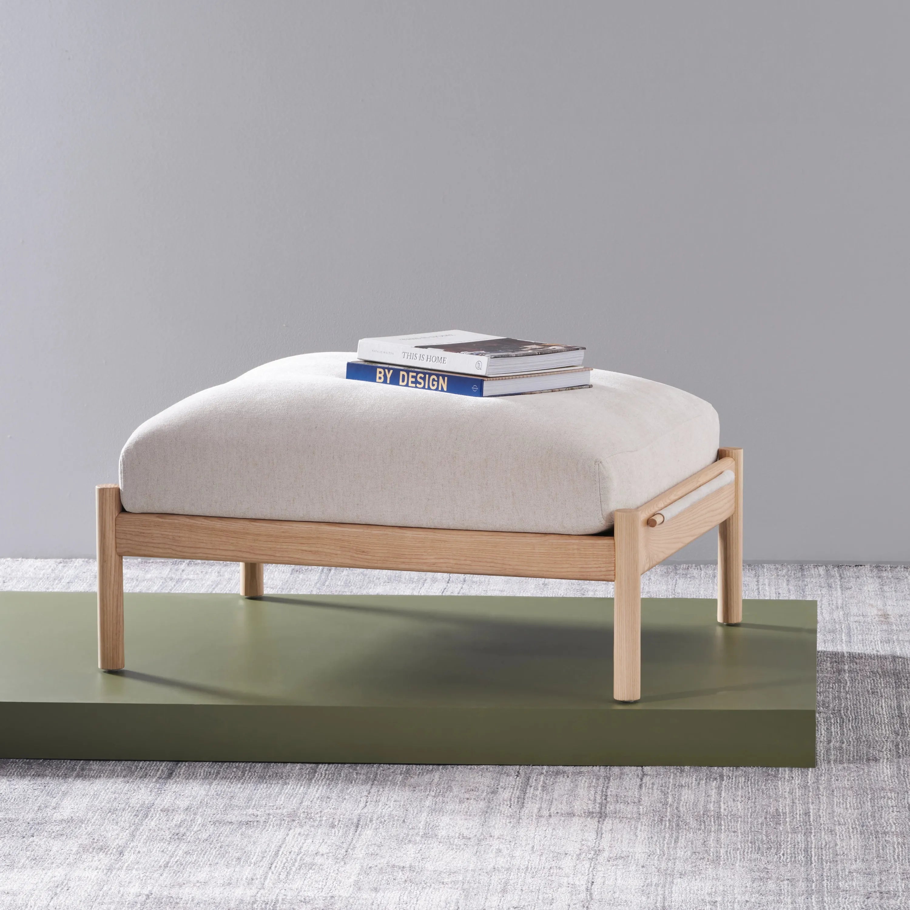 Olivia Ottoman Sand Beige Velvet Solid American Oak