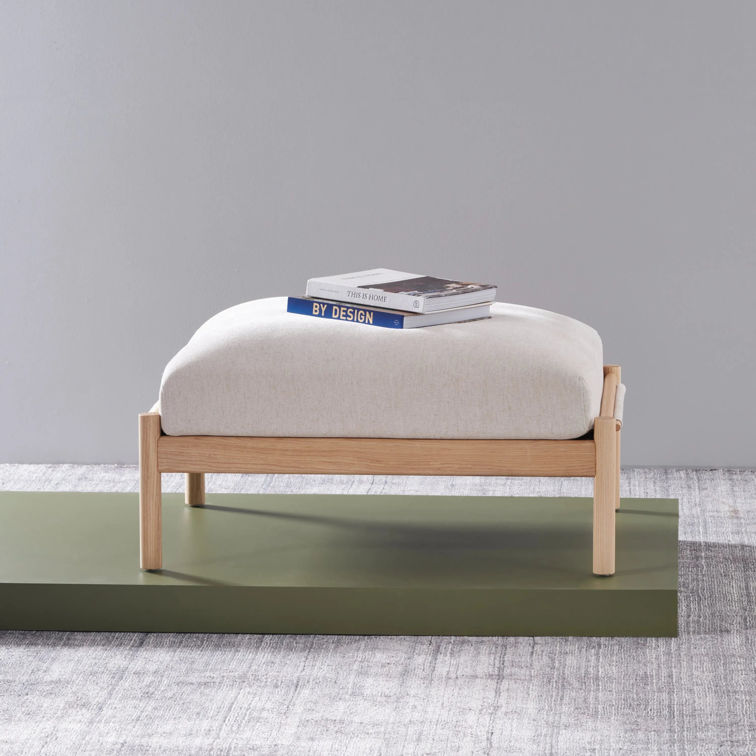 Olivia Ottoman Sand Beige Velvet Solid American Oak