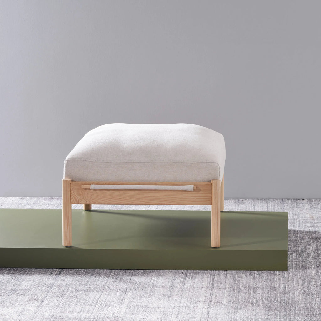Olivia Ottoman Sand Beige Velvet Solid American Oak