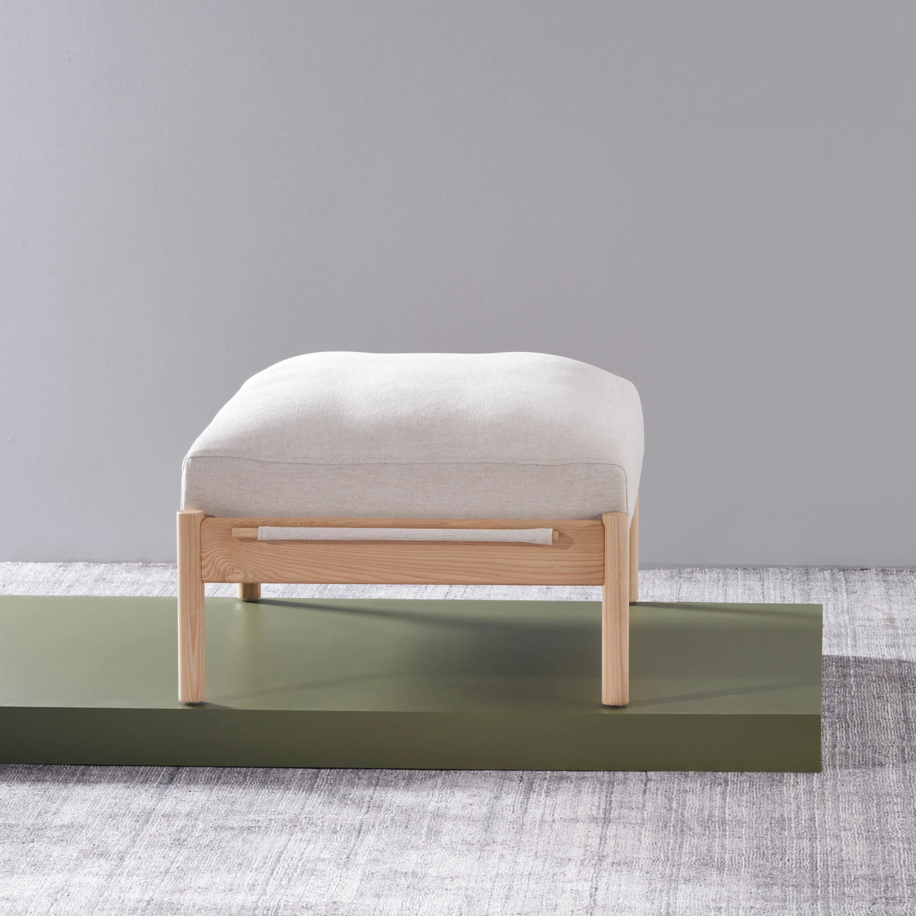Olivia Ottoman Sand Beige Velvet Solid American Oak