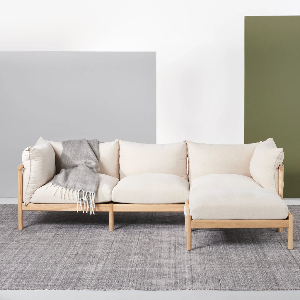 Olivia Ottoman Sand Beige Velvet Solid American Oak