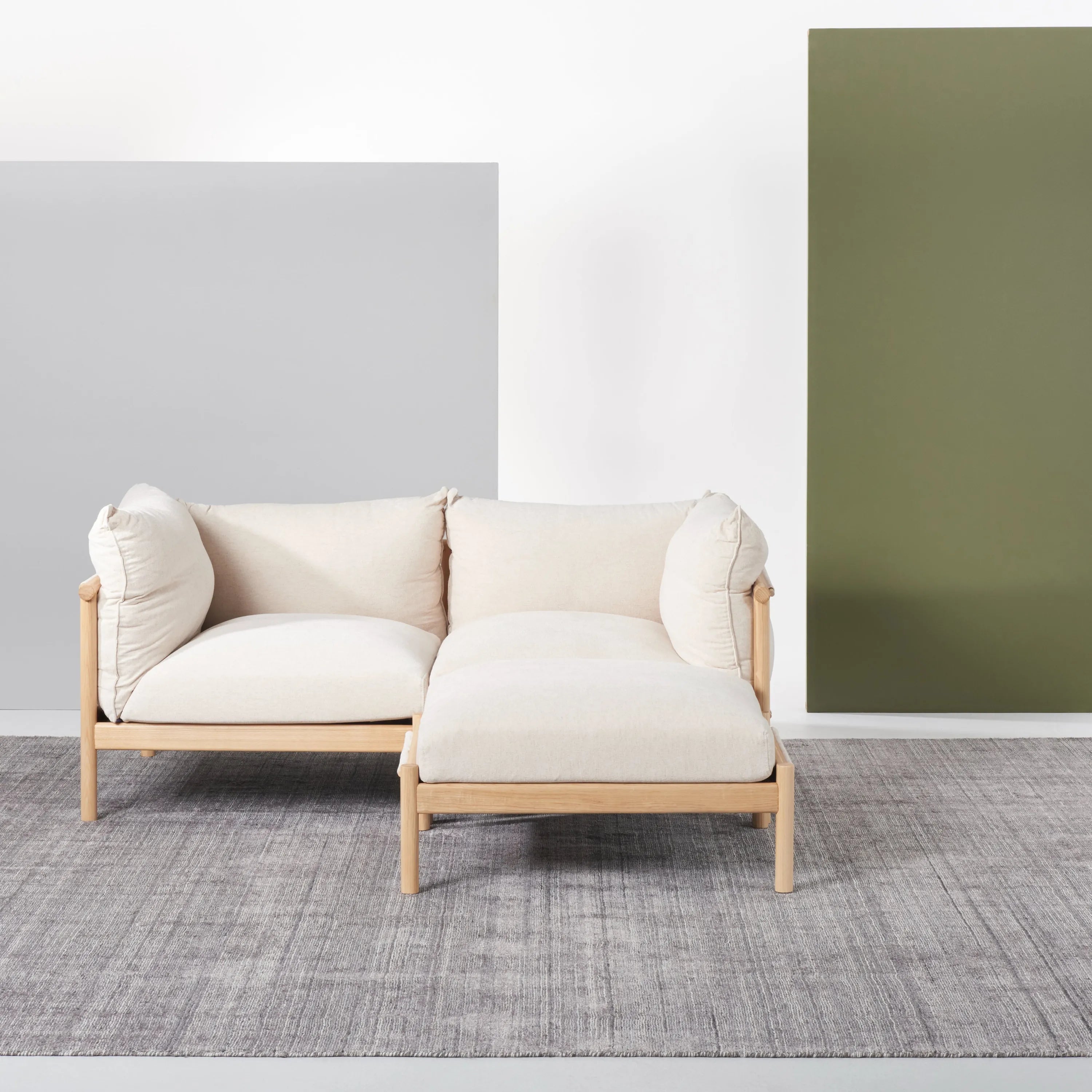 Olivia Ottoman Sand Beige Velvet Solid American Oak