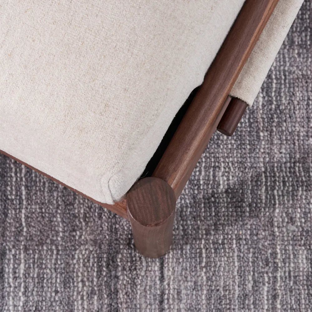 Olivia Ottoman Sand Beige Velvet Solid American Walnut