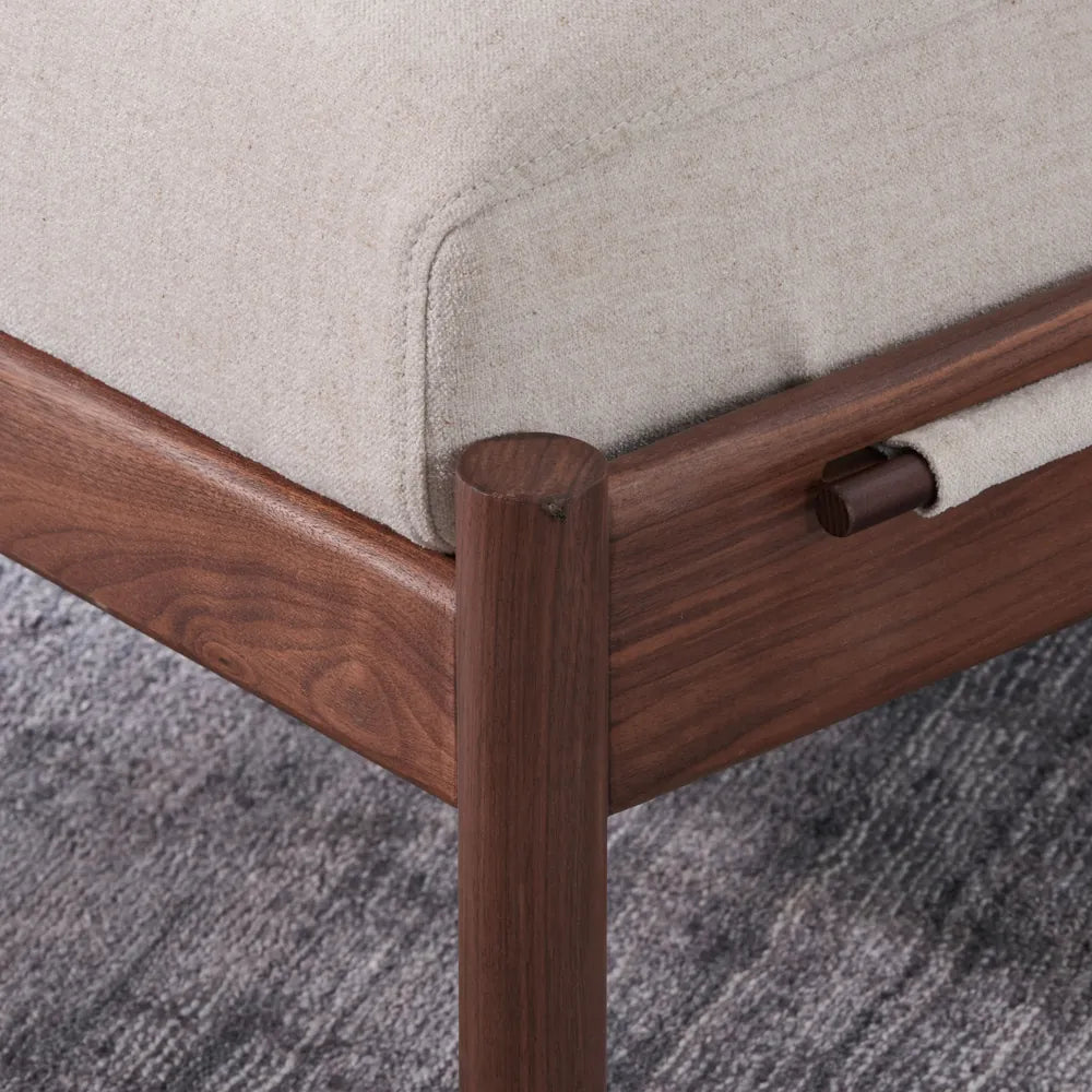 Olivia Ottoman Sand Beige Velvet Solid American Walnut