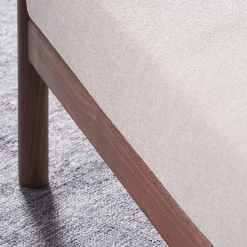 Olivia Ottoman Sand Beige Velvet Solid American Walnut