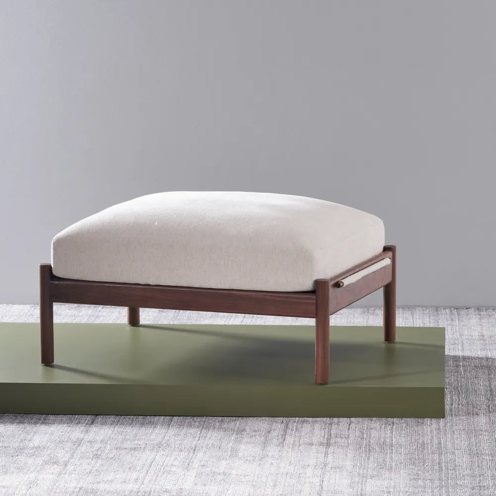 Olivia Ottoman Sand Beige Velvet Solid American Walnut