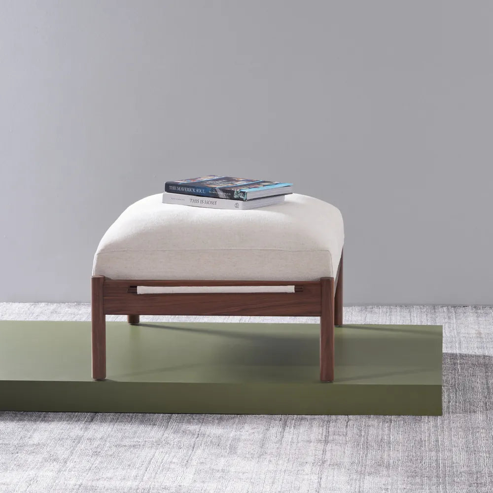 Olivia Ottoman Sand Beige Velvet Solid American Walnut