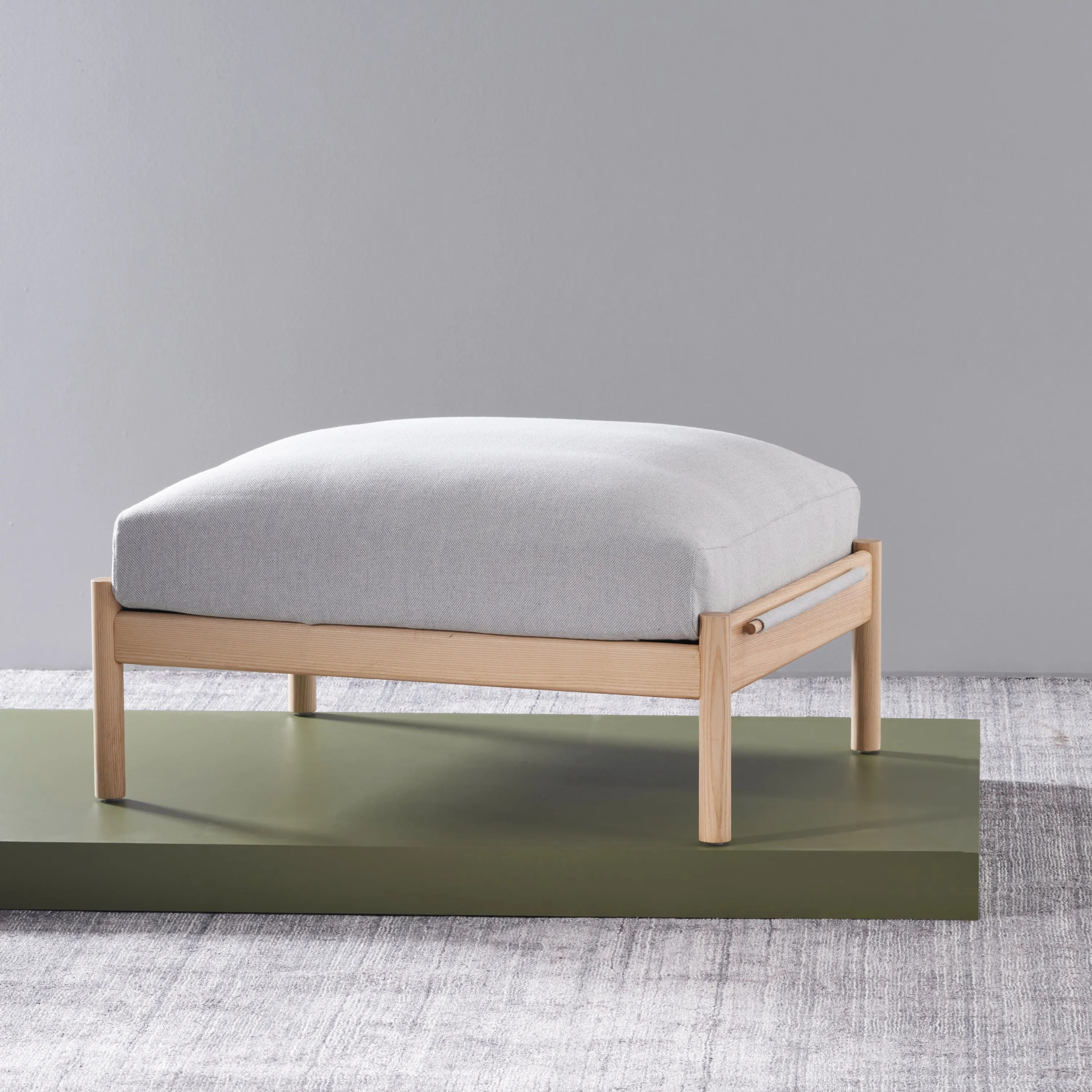 Olivia Ottoman Soft Gray Fabric Solid American Oak