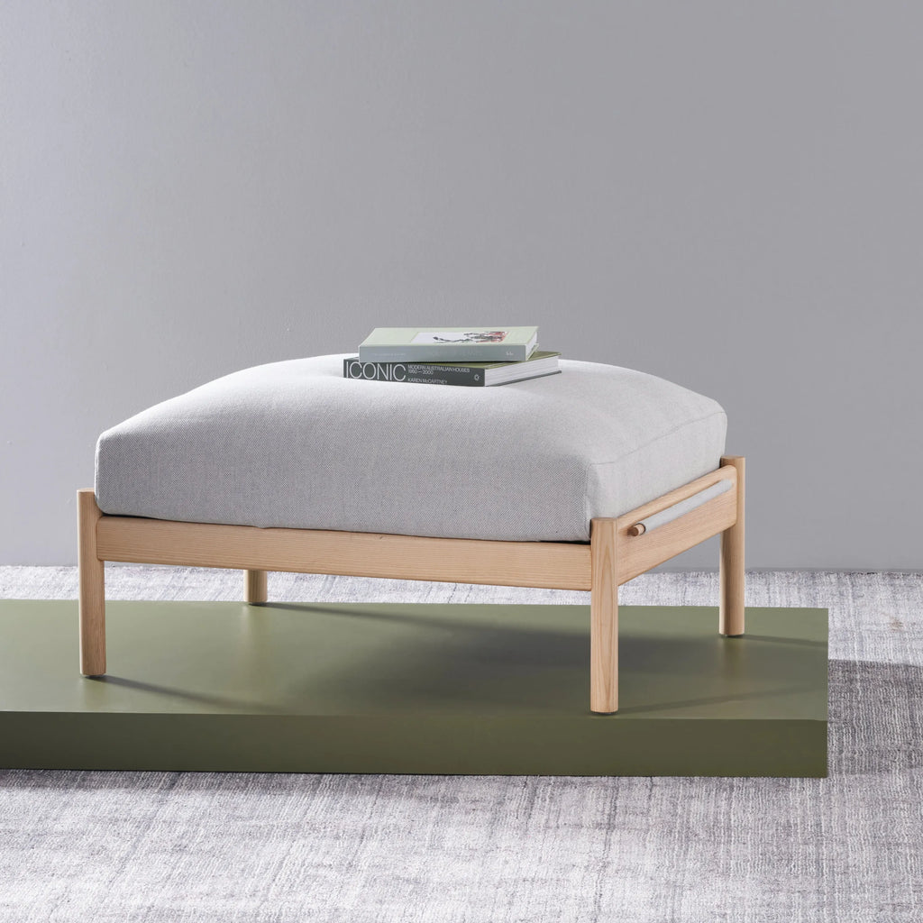 Olivia Ottoman Soft Gray Fabric Solid American Oak