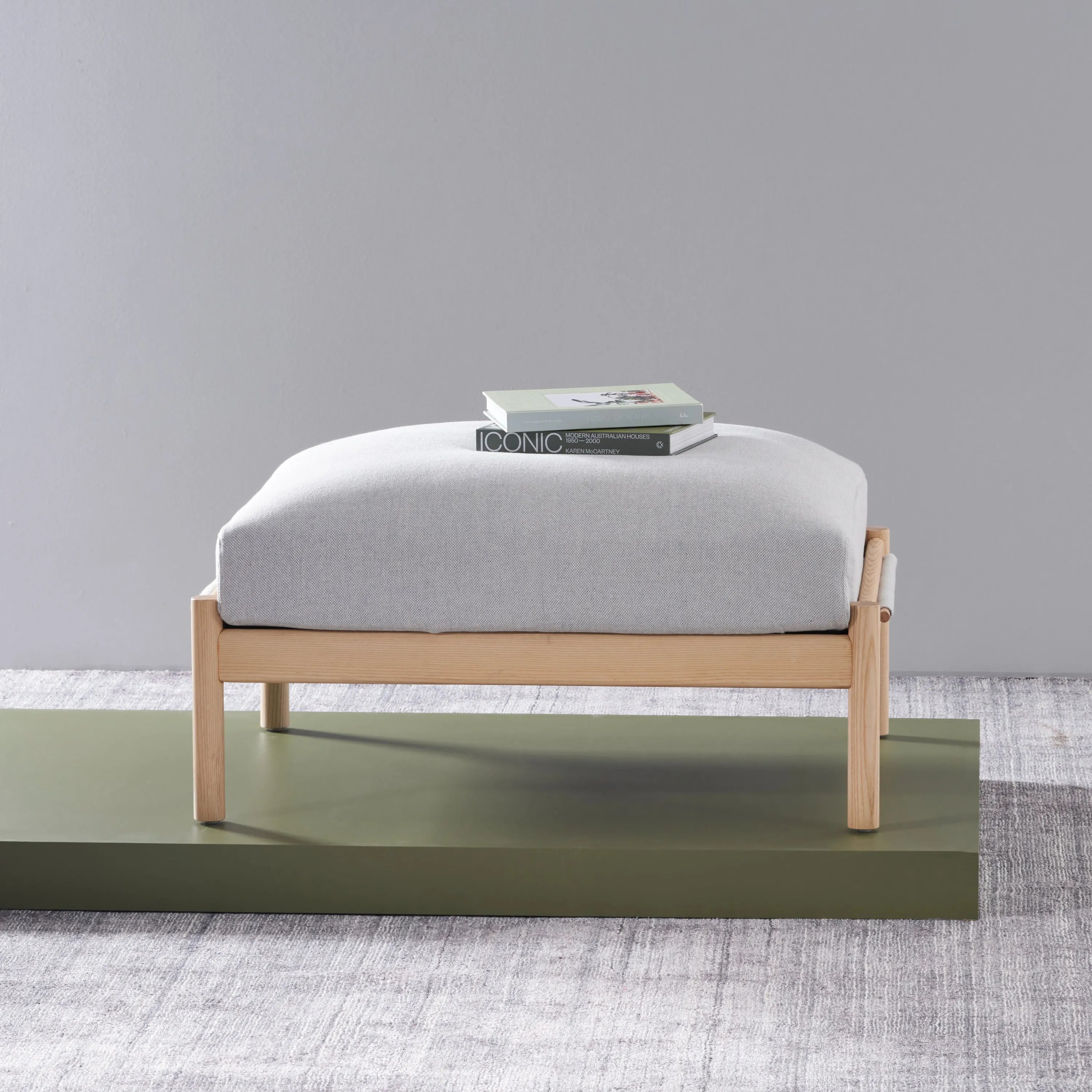Olivia Ottoman Soft Gray Fabric Solid American Oak