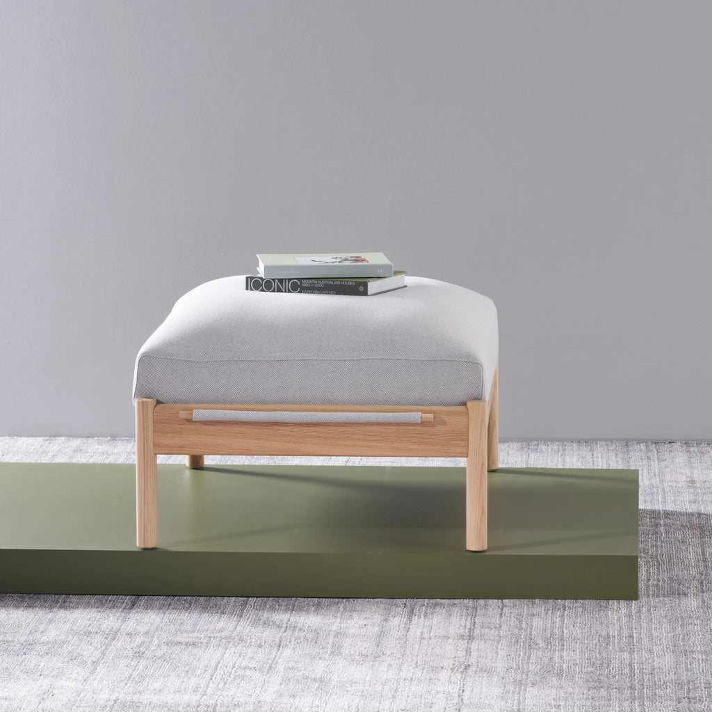 Olivia Ottoman Soft Gray Fabric Solid American Oak