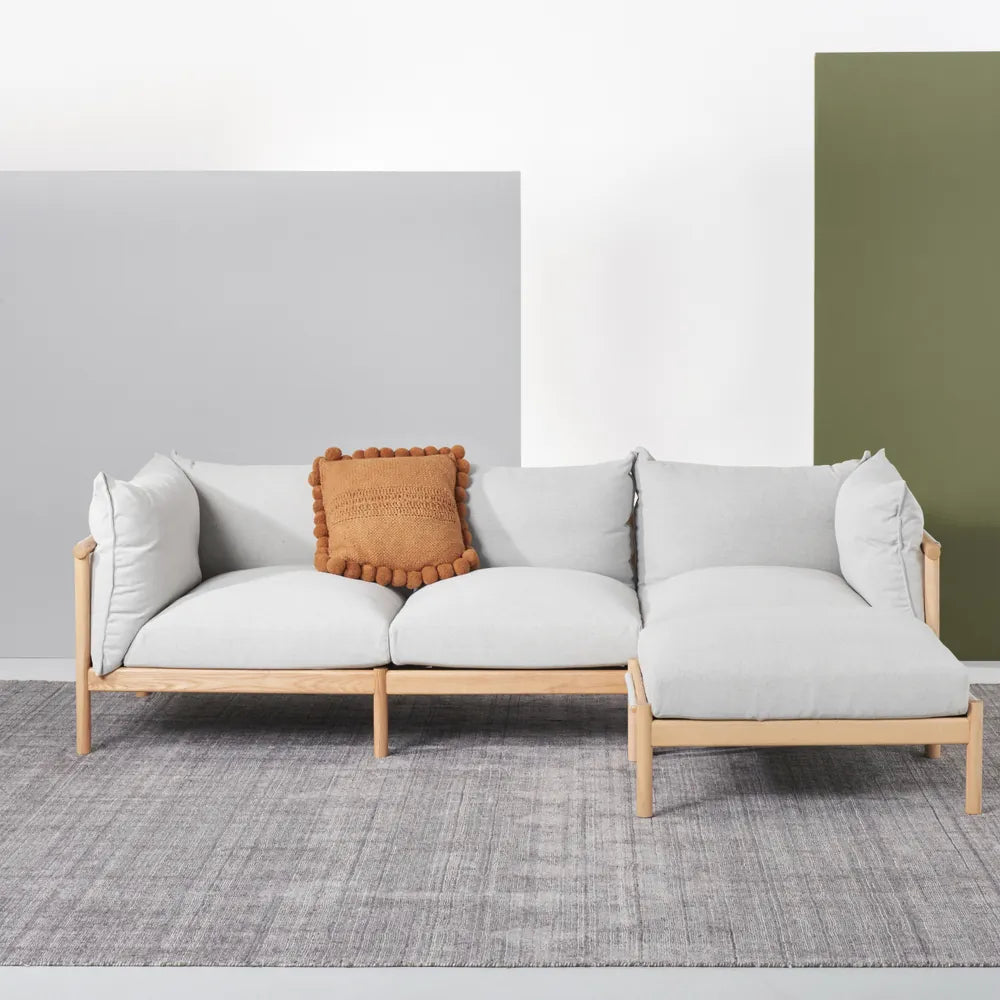 Olivia Ottoman Soft Gray Fabric Solid American Oak