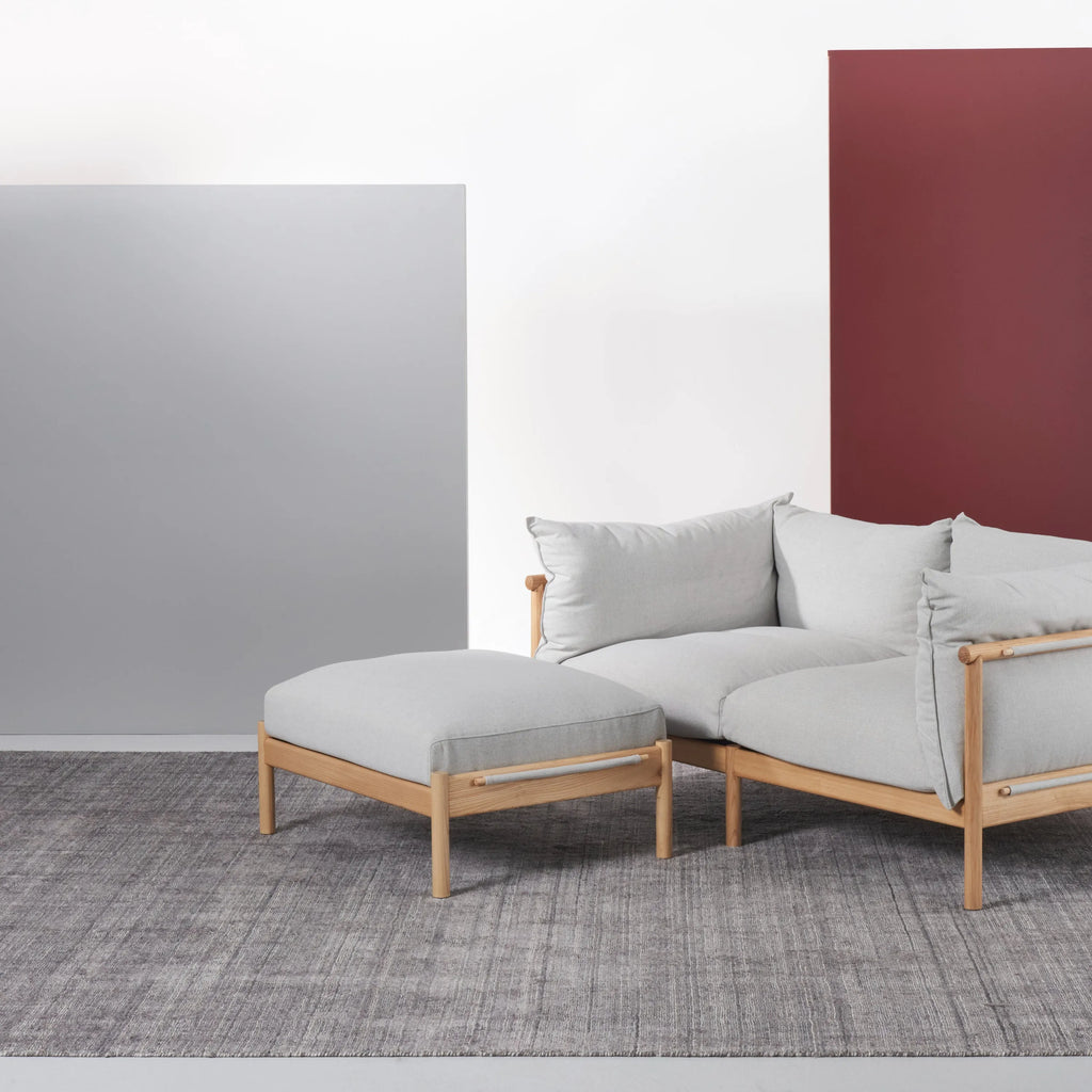 Olivia Ottoman Soft Gray Fabric Solid American Oak