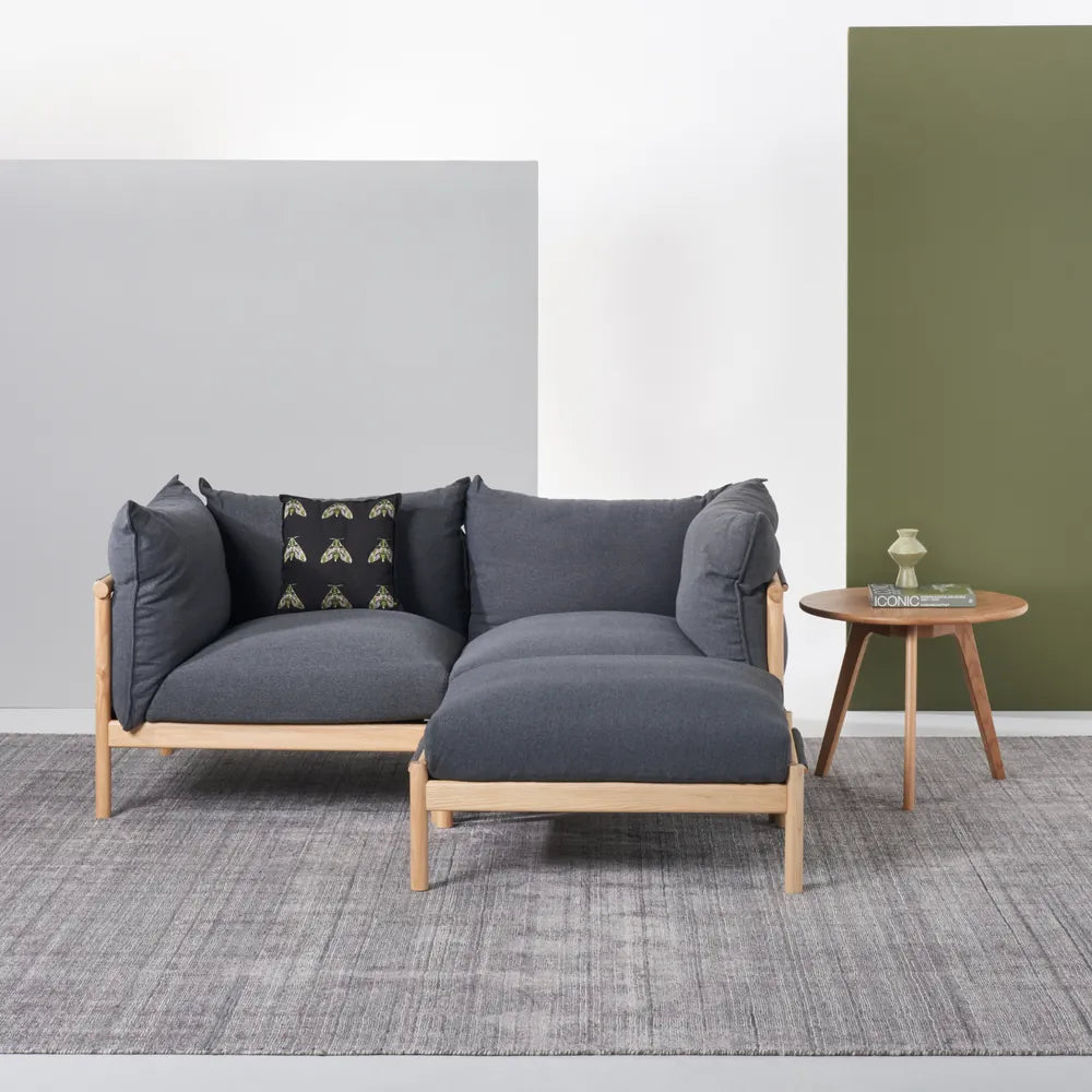 Olivia Sofa 2-Seater Granite Gray Fabric Solid American Oak