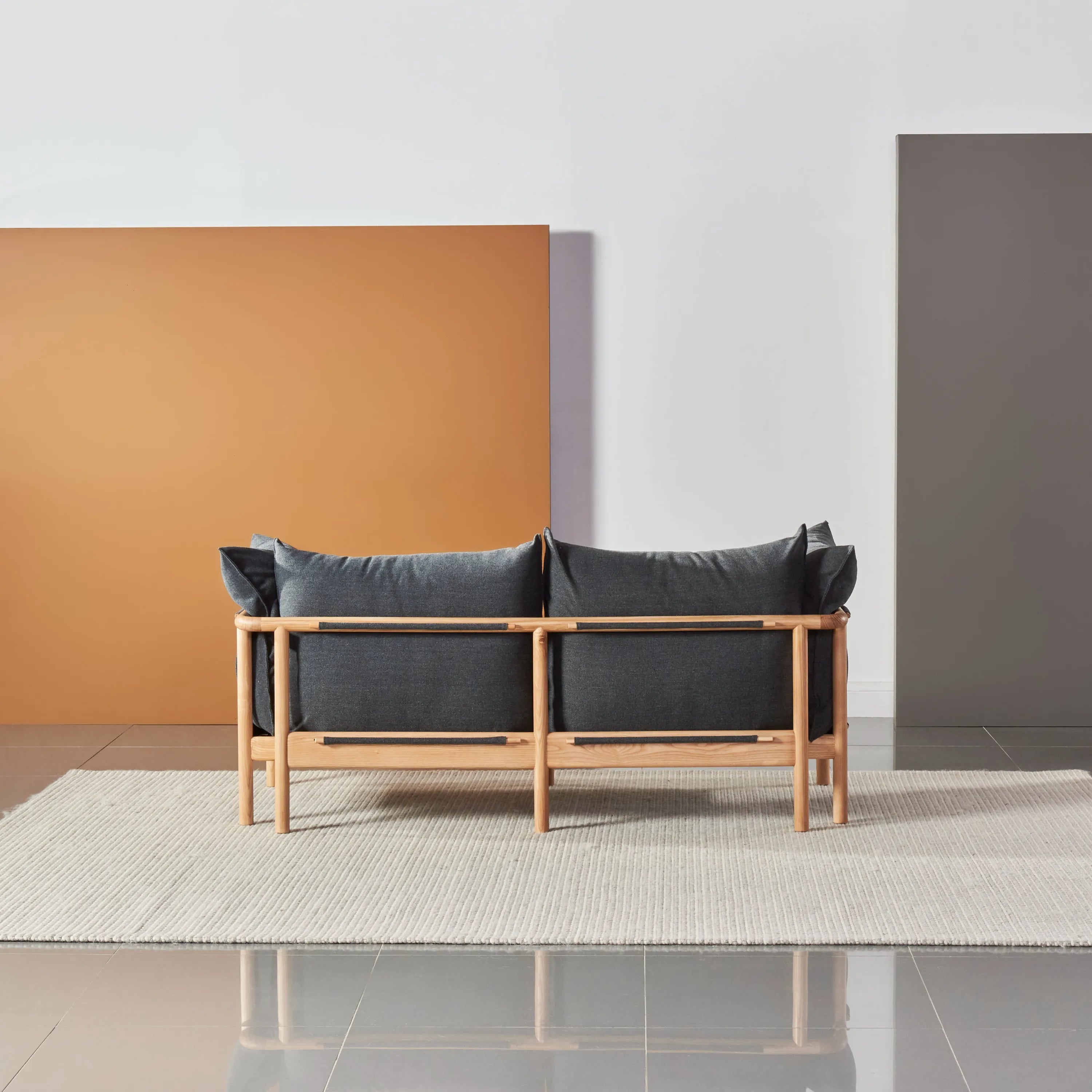 Olivia Sofa 2-Seater Granite Gray Fabric Solid American Oak