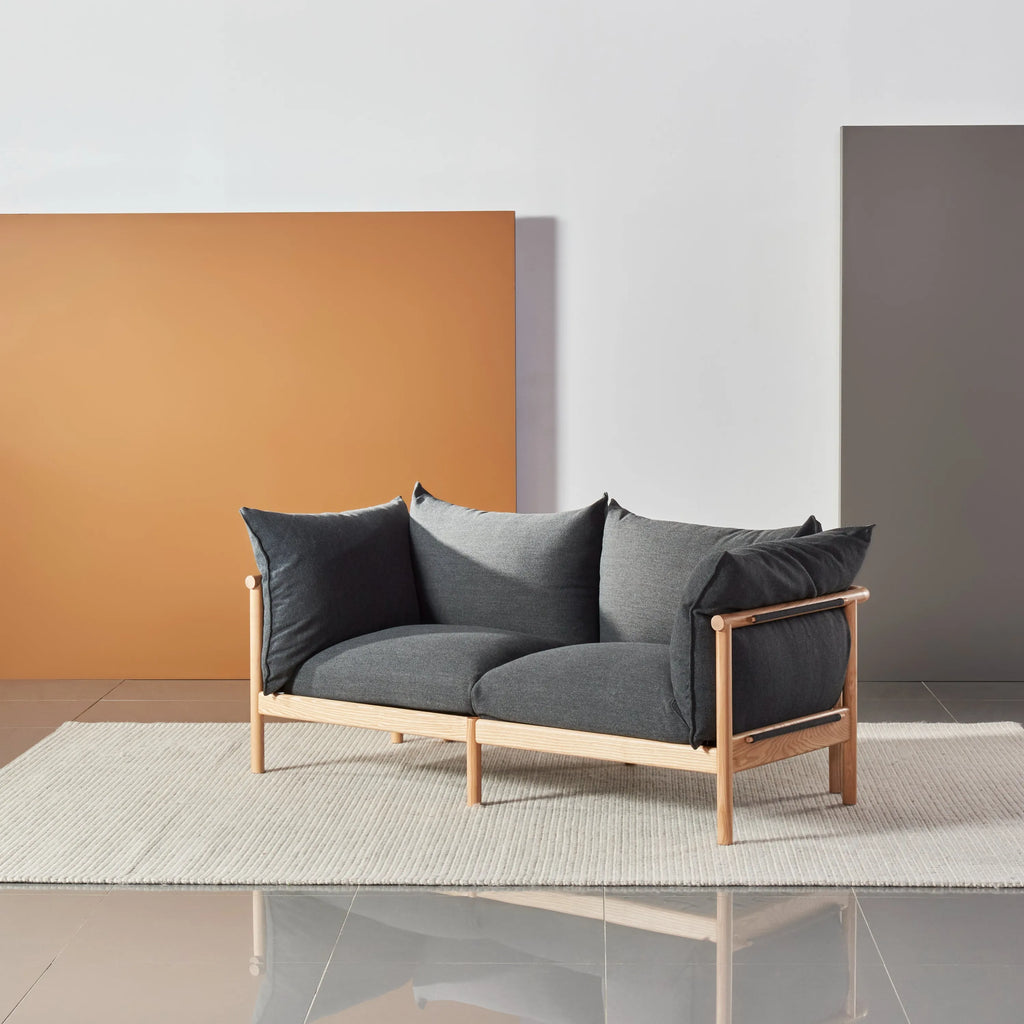 Olivia Sofa 2-Seater Granite Gray Fabric Solid American Oak