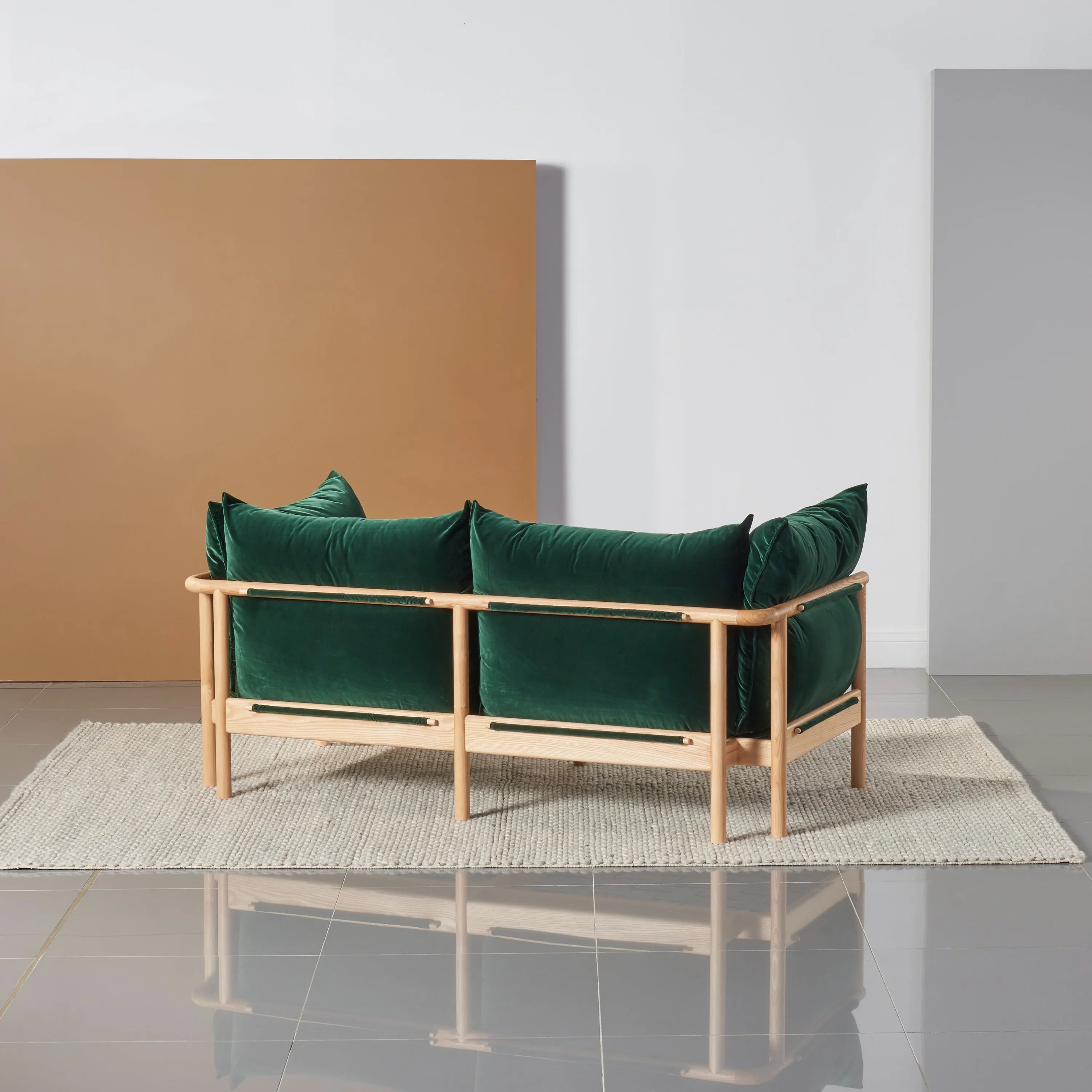 Olivia Sofa 2-Seater Racing Green Velvet Solid American Oak