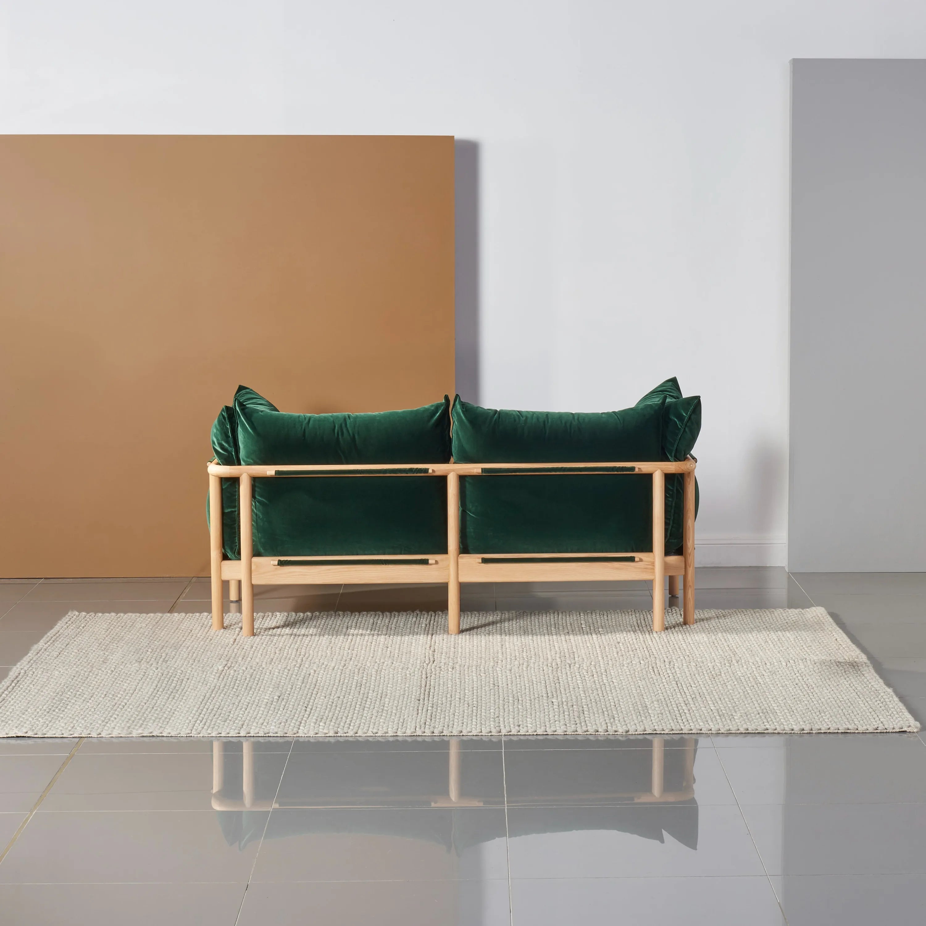 Olivia Sofa 2-Seater Racing Green Velvet Solid American Oak