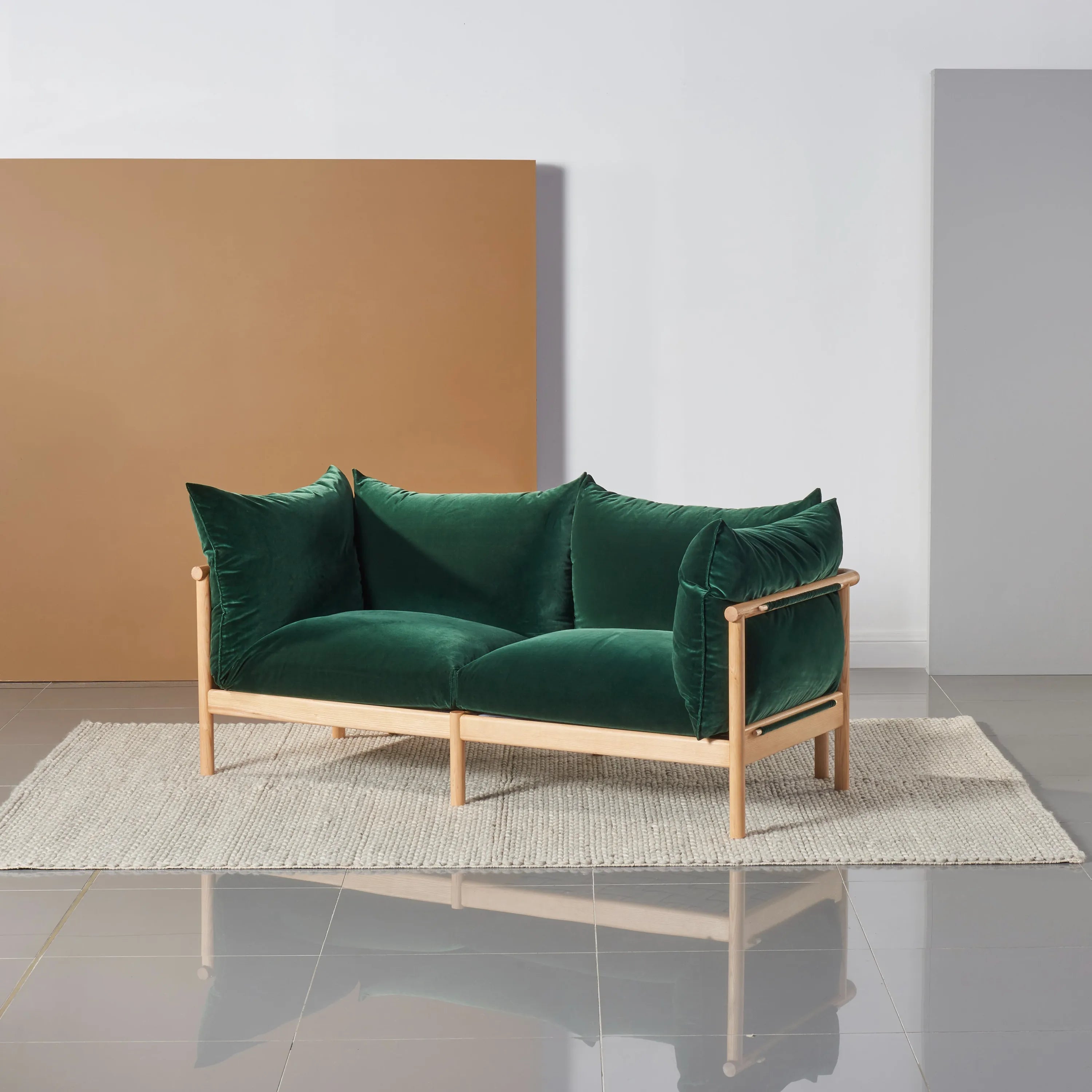 Olivia Sofa 2-Seater Racing Green Velvet Solid American Oak