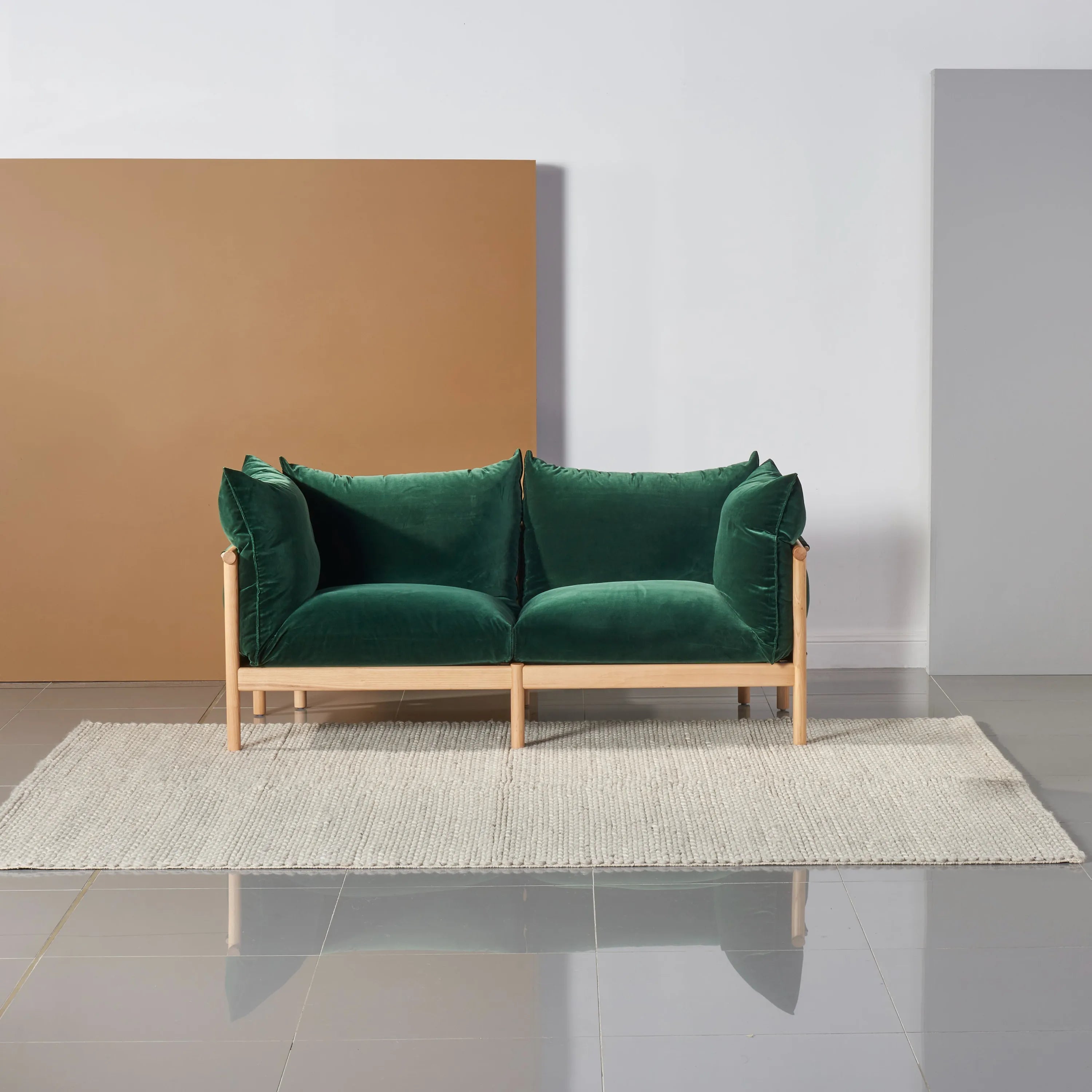 Olivia Sofa 2-Seater Racing Green Velvet Solid American Oak