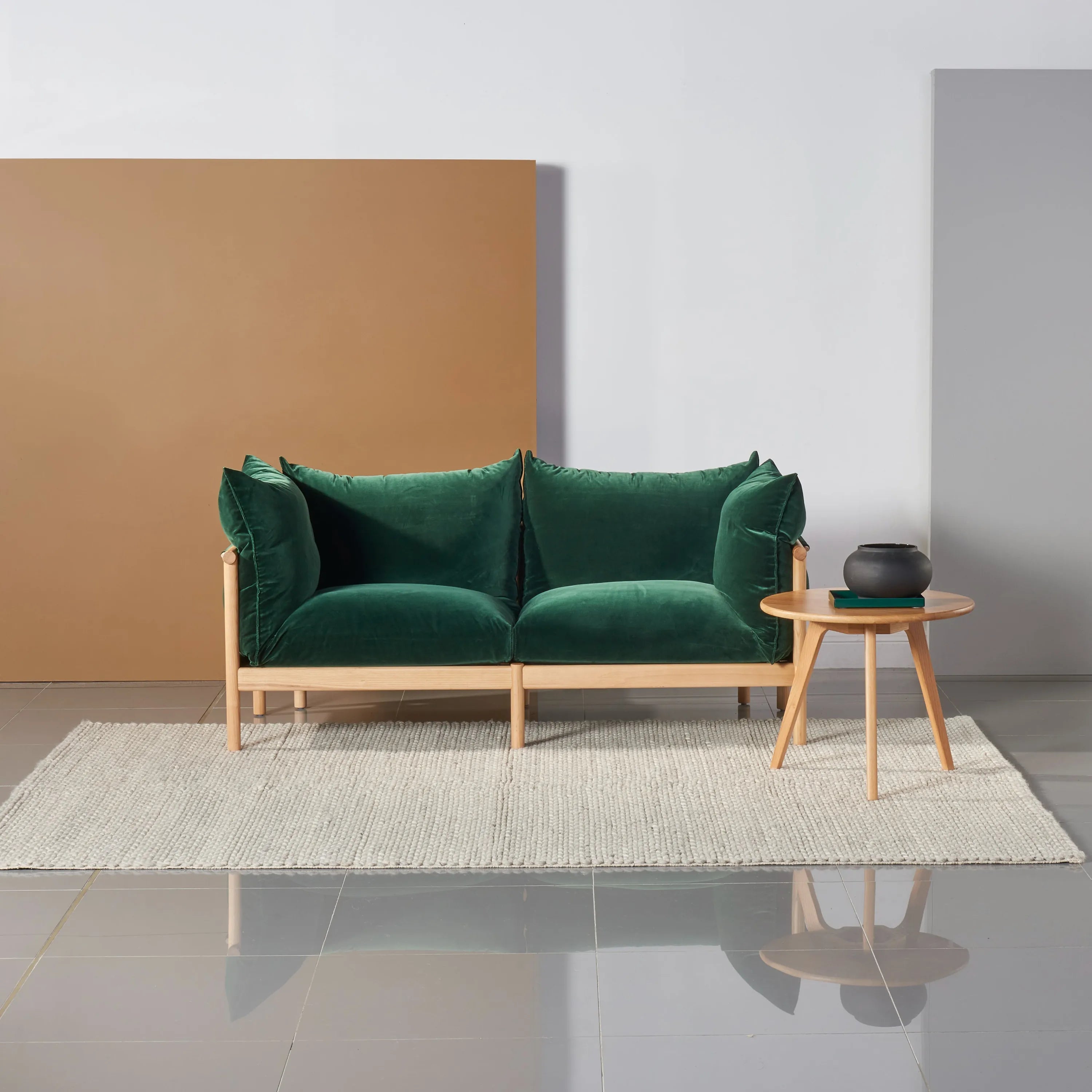 Olivia Sofa 2-Seater Racing Green Velvet Solid American Oak