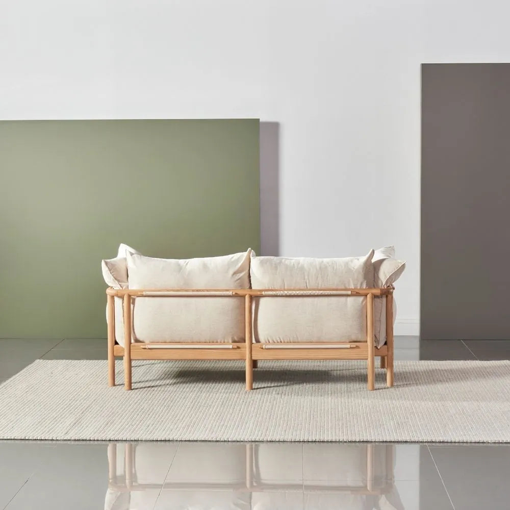 Olivia Sofa 2-Seater Sand Beige Velvet Solid American Oak
