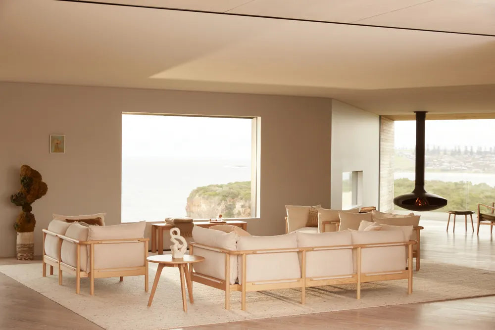 Olivia Sofa 2-Seater Sand Beige Velvet Solid American Oak